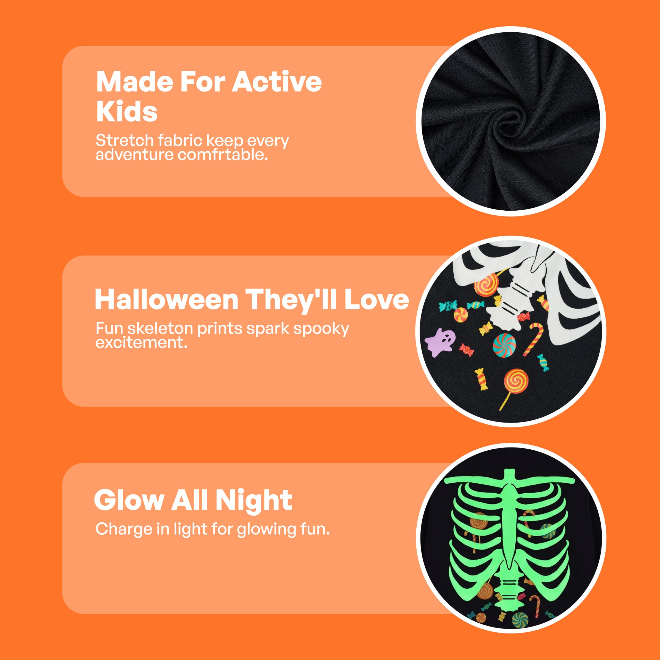 Giggling Getup Kids Skeleton Pajamas - Glow in the Dark 100% Cotton for 3T-8Y - Image 5