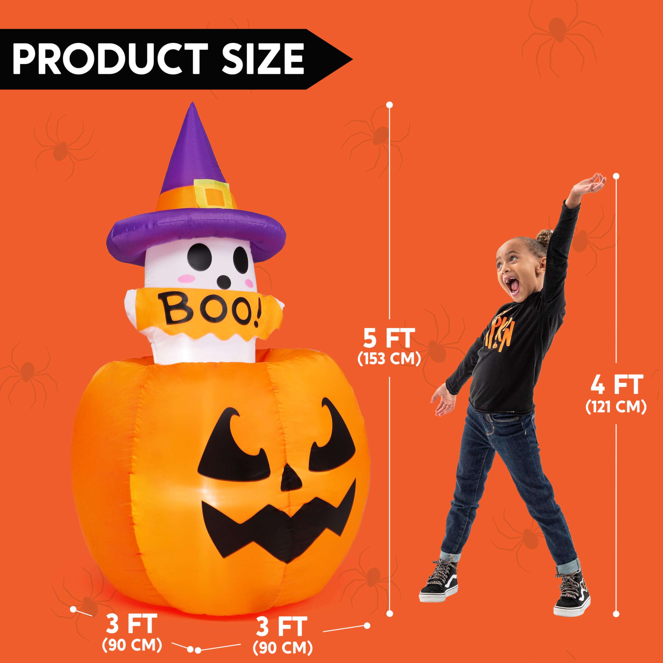 Joiedomi 5 FT Animated Pumpkin Ghost Inflatable - LED Outdoor Decor - Image 5