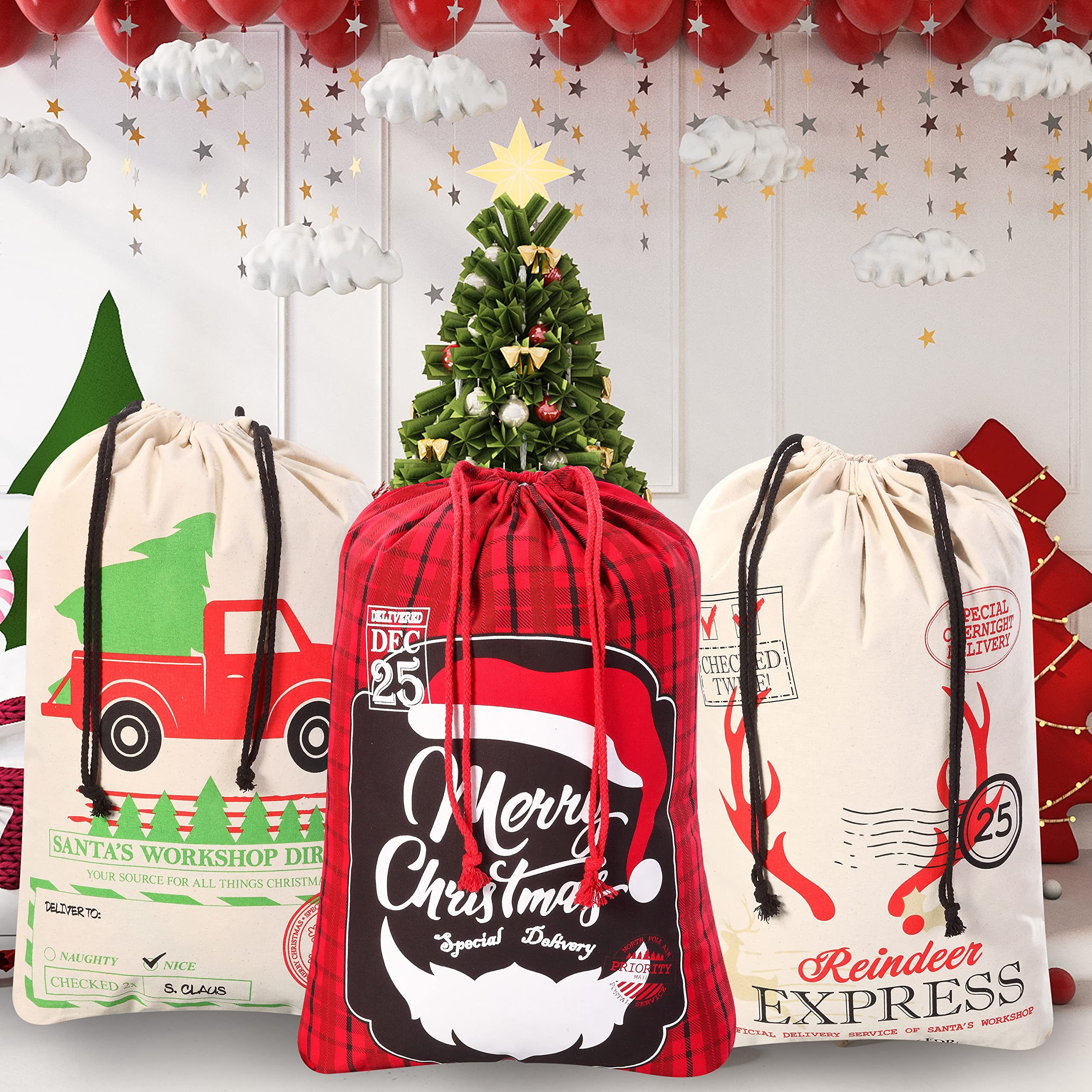 Christmas Canvas Burlap Gift Bags, 3Pcs - Image 5