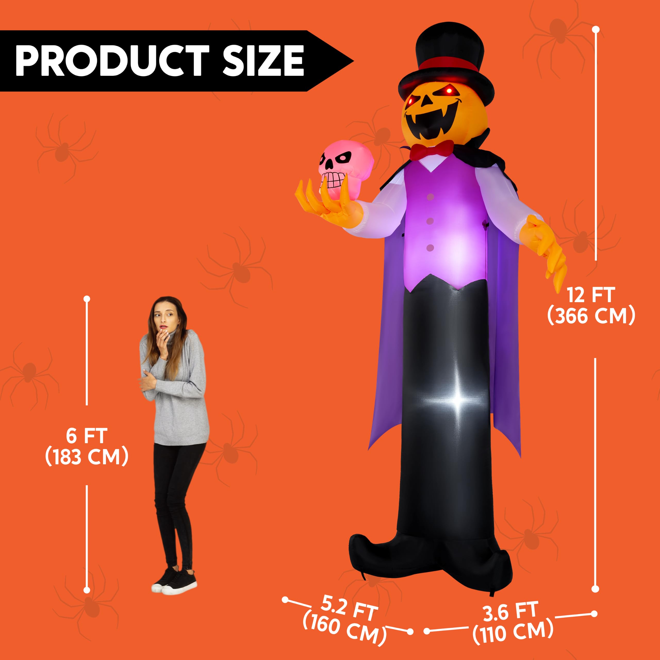 Halloween Inflatable Pumpkin Ghost Vampire 12ft with LED Eyes – Yard - Image 5