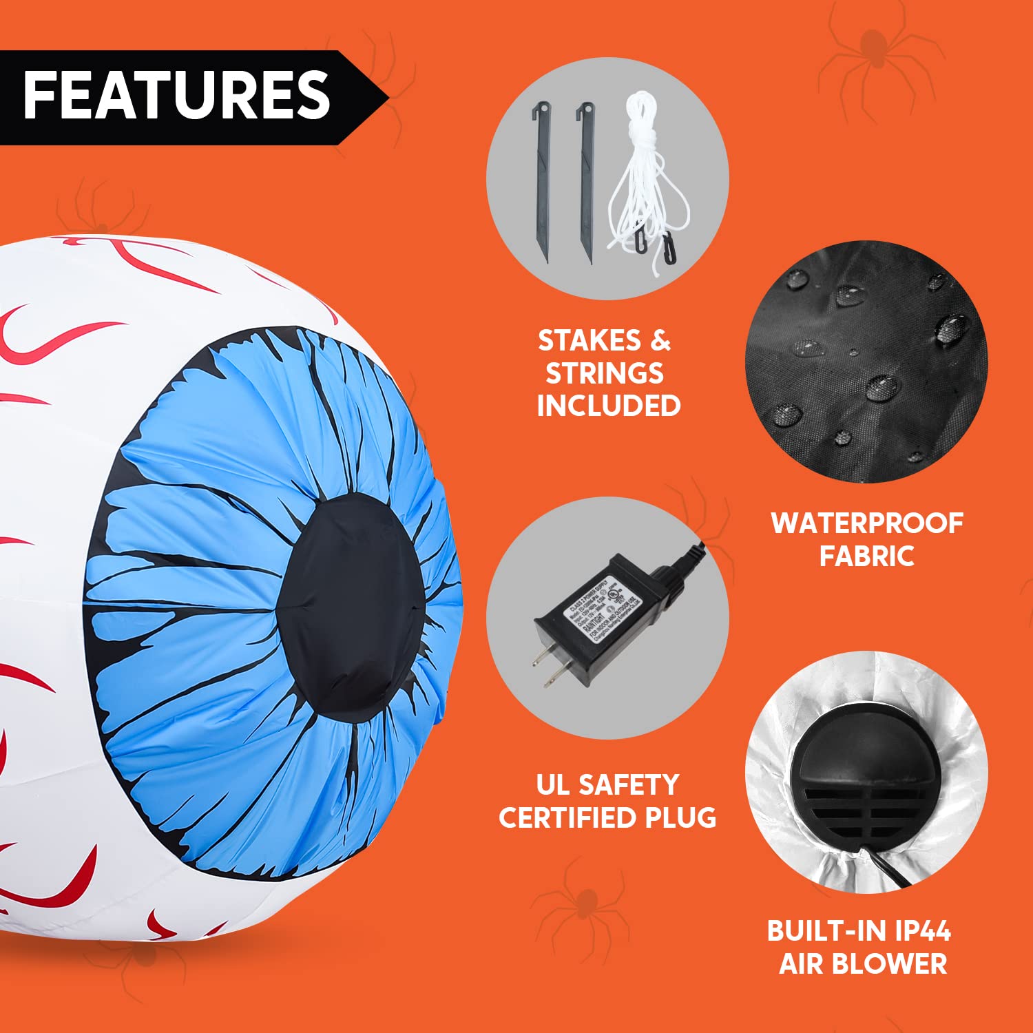 Joiedomi 3 FT Inflatable Light Up Eyeball with LEDs - Blue Halloween Decor - Image 6