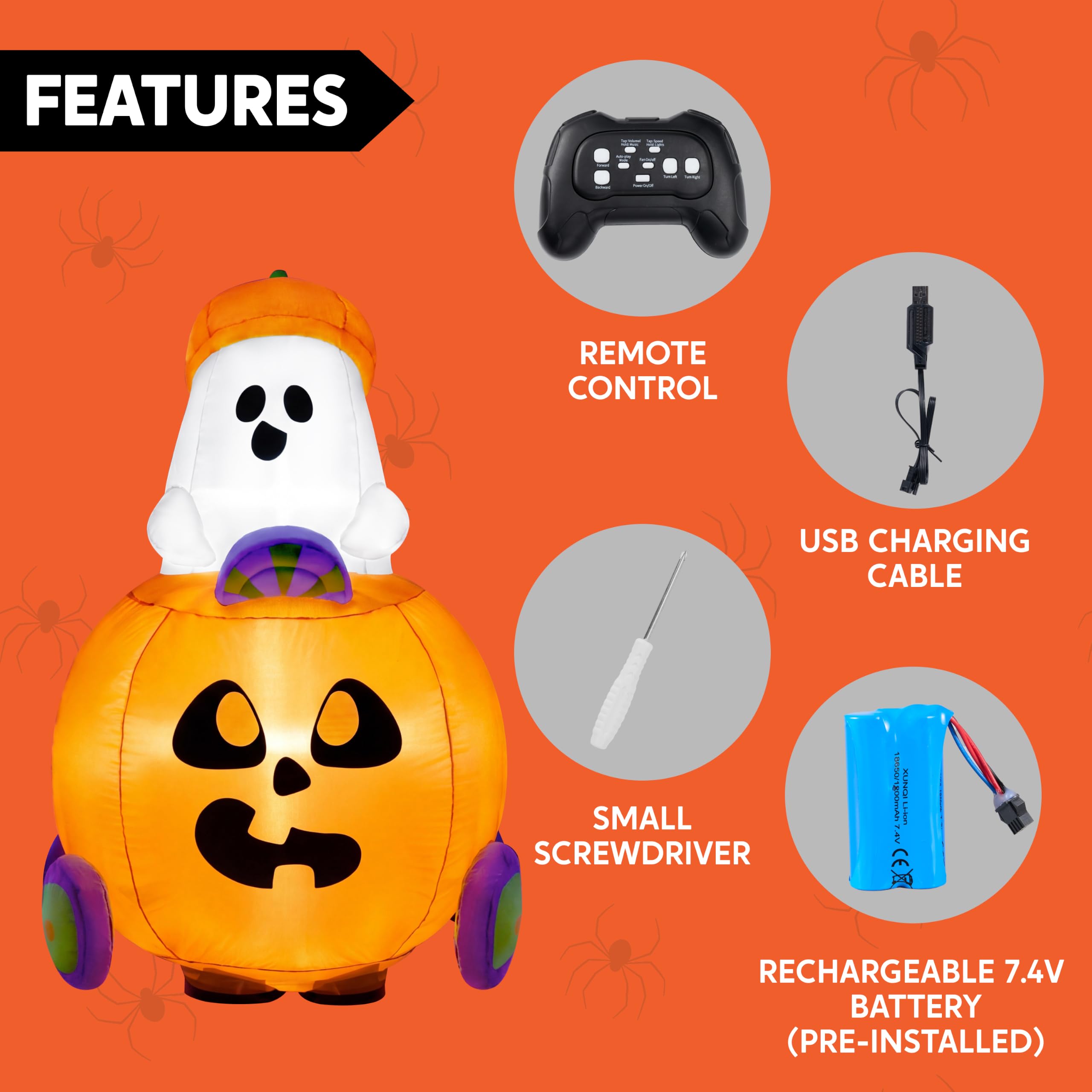 Remote Control Halloween Inflatable Ghost Pumpkin Car Toy for Kids - Image 5