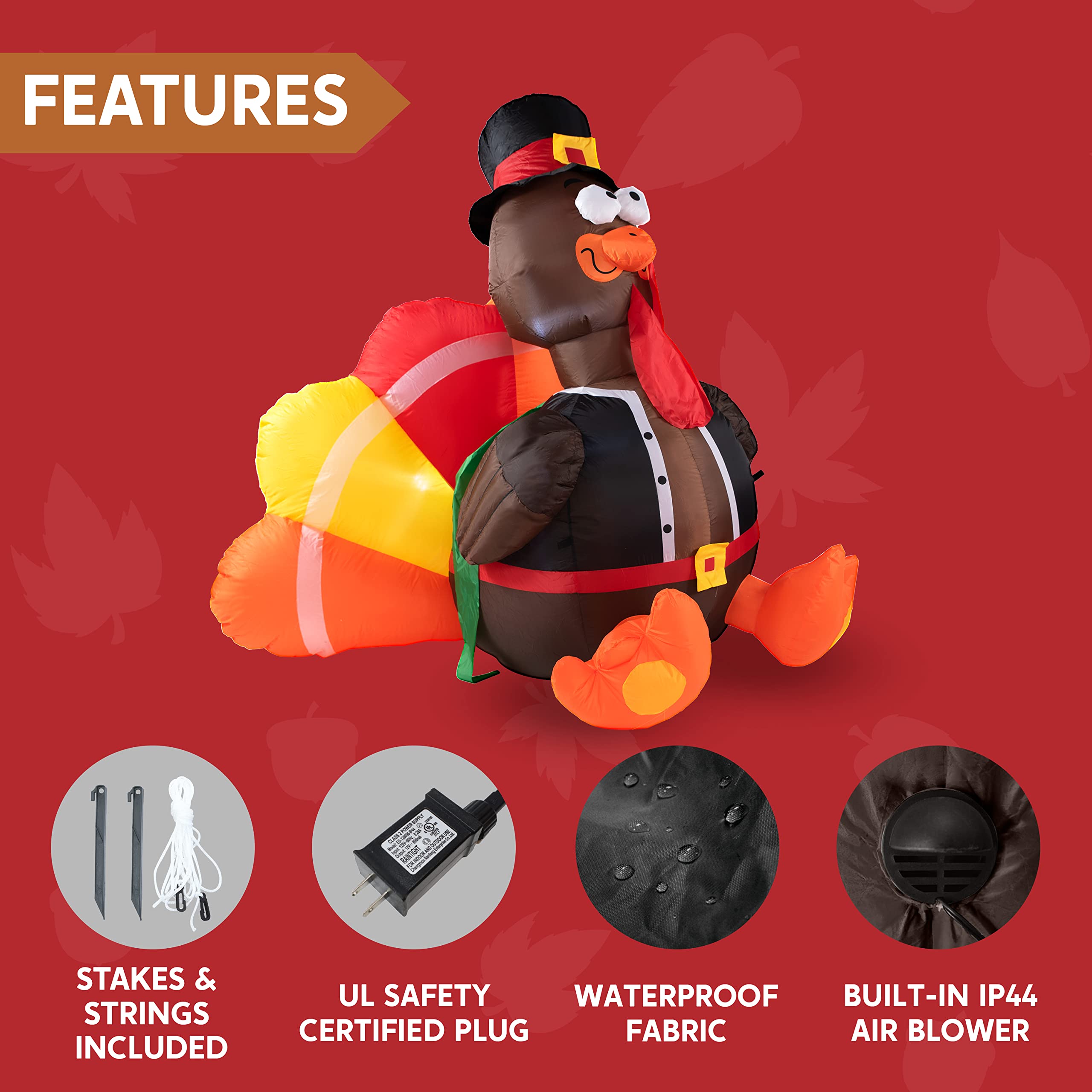 JOYIN 6 FT Thanksgiving Inflatable Turkey - LED Light Up Outdoor Decor - Image 6