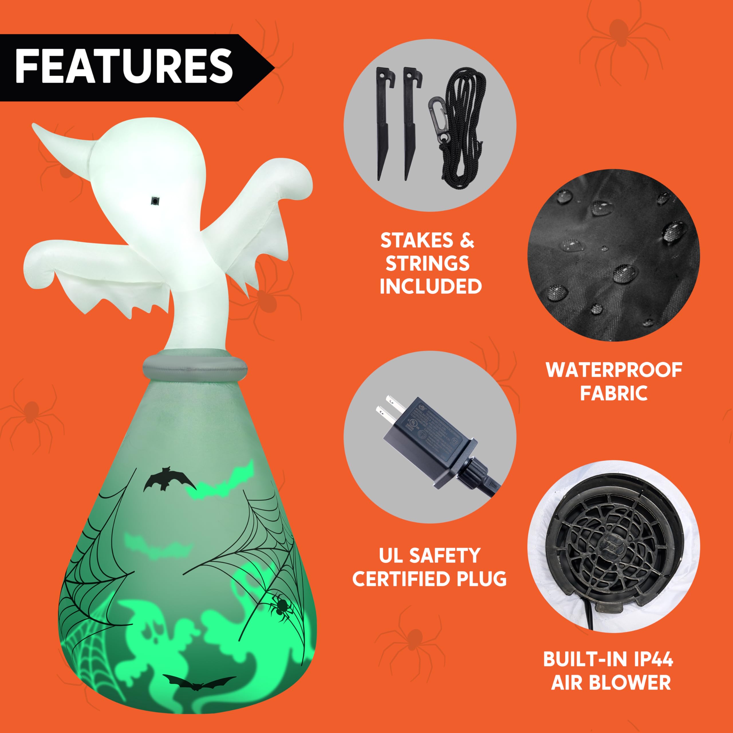 Halloween Inflatable Ghost in Jar 6ft with Green LED Lights - Image 5