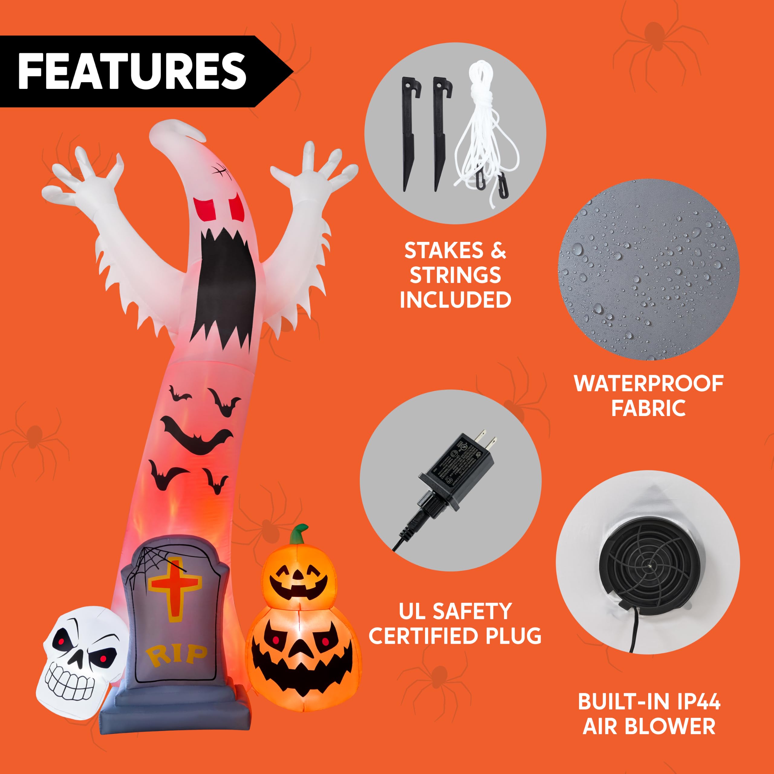 Halloween Inflatable Ghost Skeleton 12ft with LED | Outdoor Yard - Image 7
