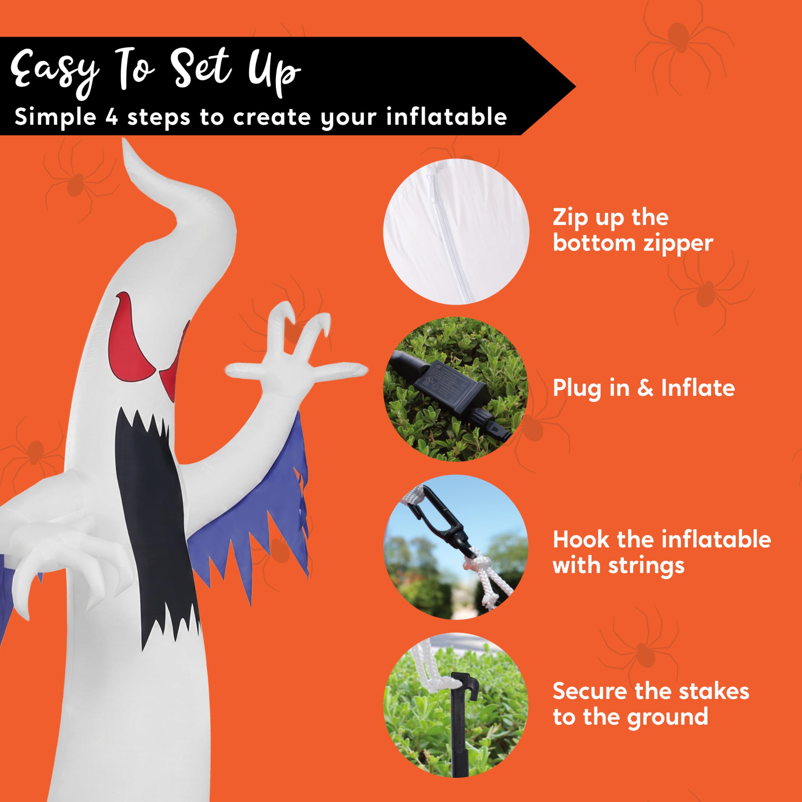12FT Scary Ghost Halloween Inflatable with LED | Outdoor Yard - Image 6