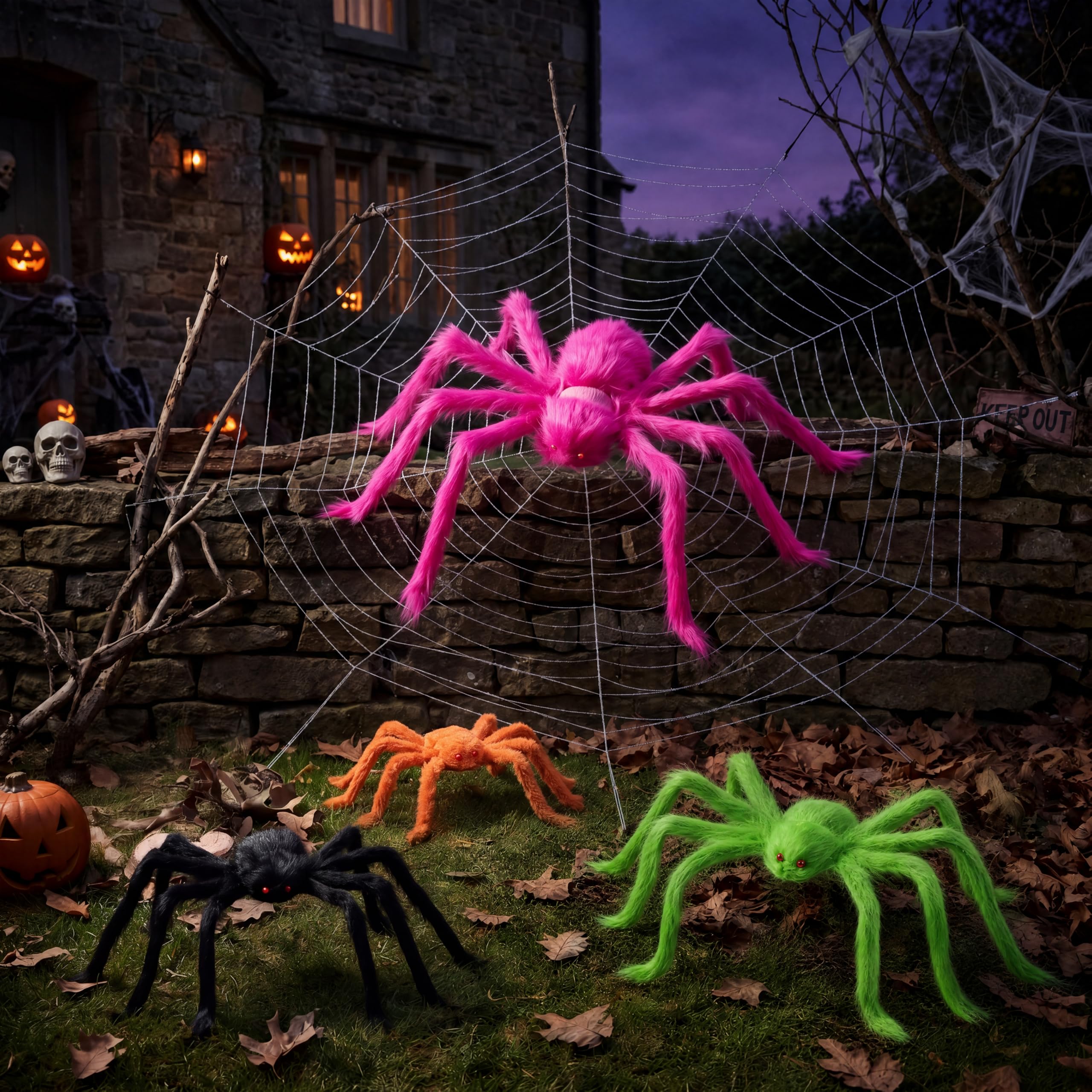 JOYIN 6 Pack Colorful Giant Spiders - Halloween Outdoor Yard Decoration - Image 6