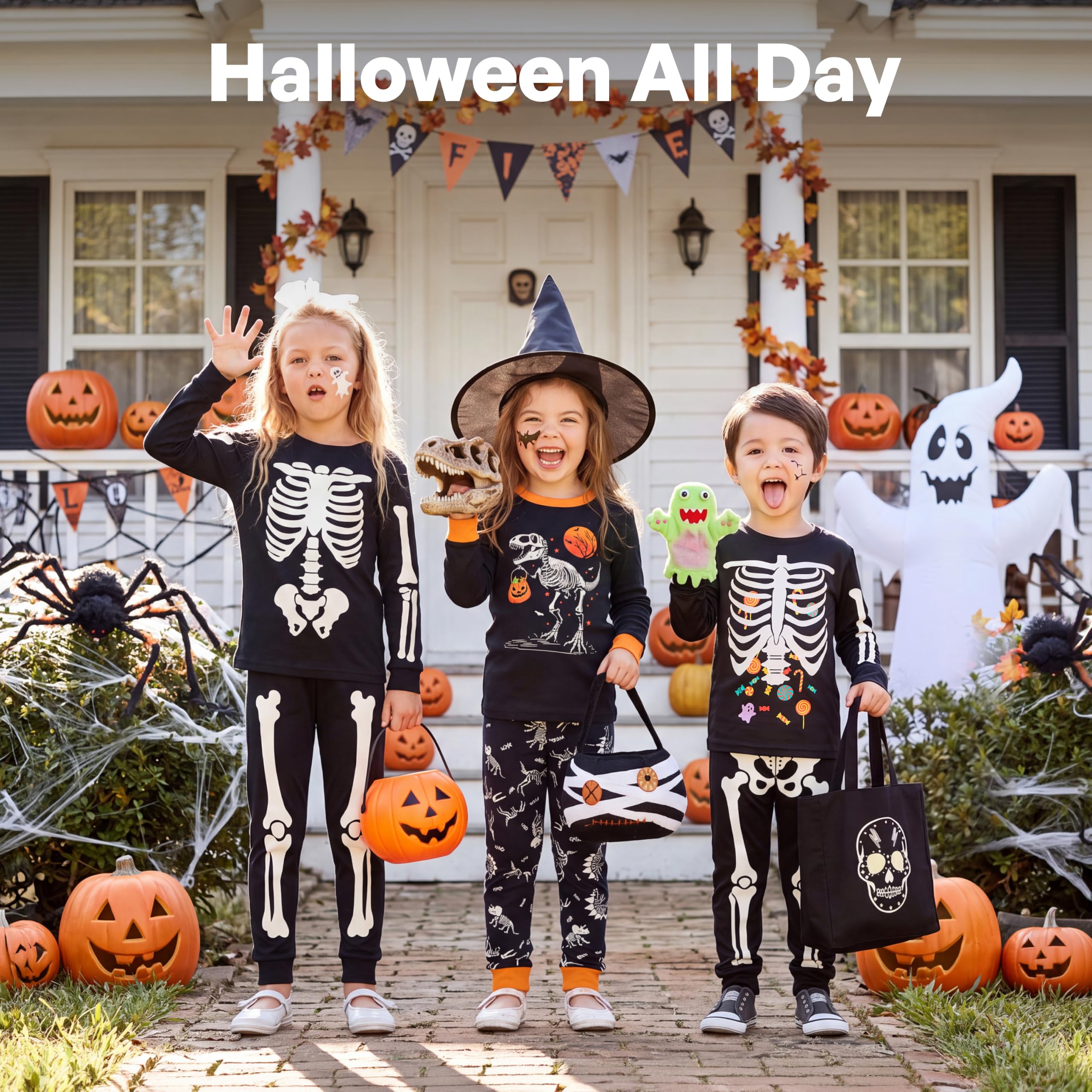 Giggling Getup Kids Skeleton Pajamas - Glow in the Dark 100% Cotton for 3T-8Y - Image 6