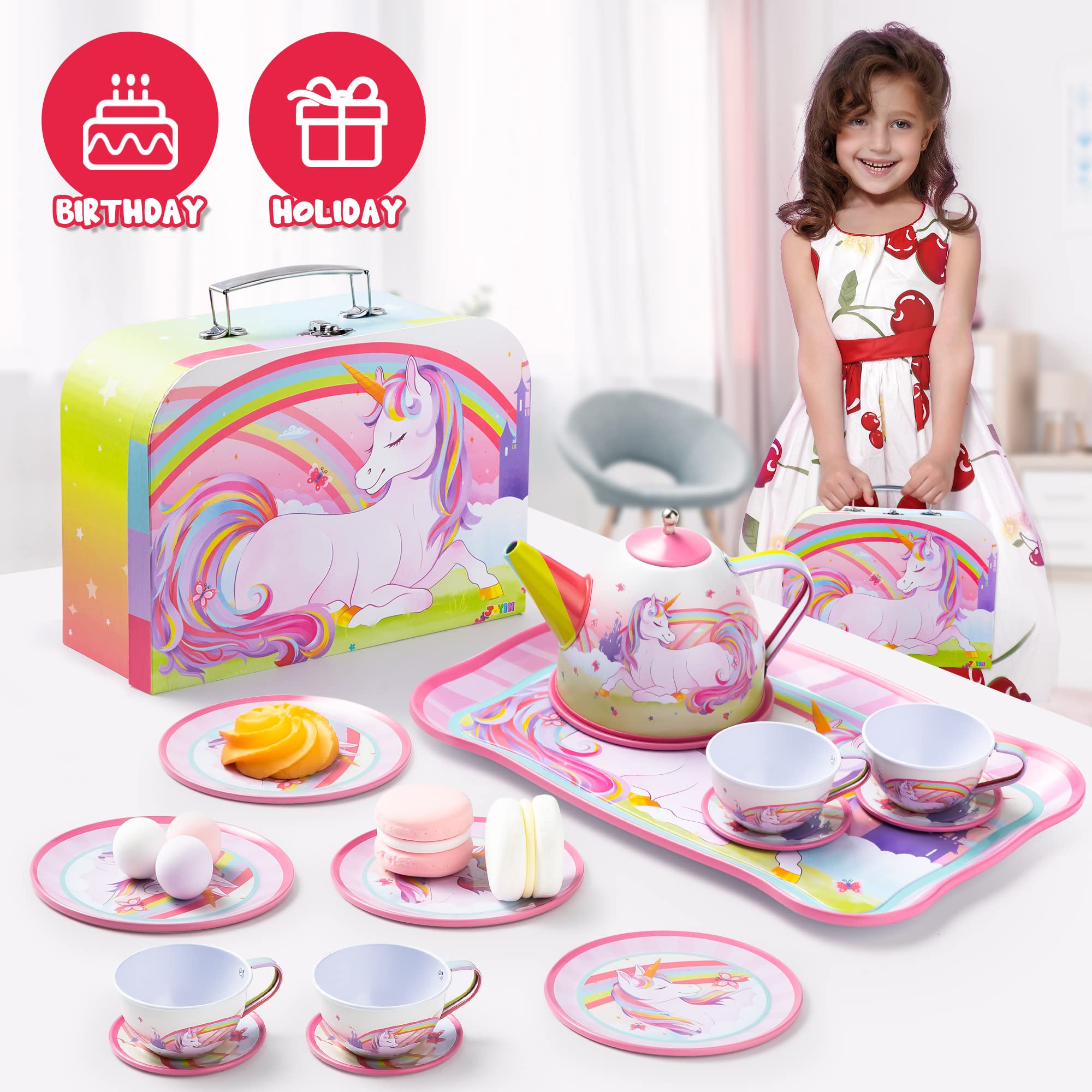 Unicorn Tin Teapot Set With Mermaid Case, 14 Pcs - Image 6