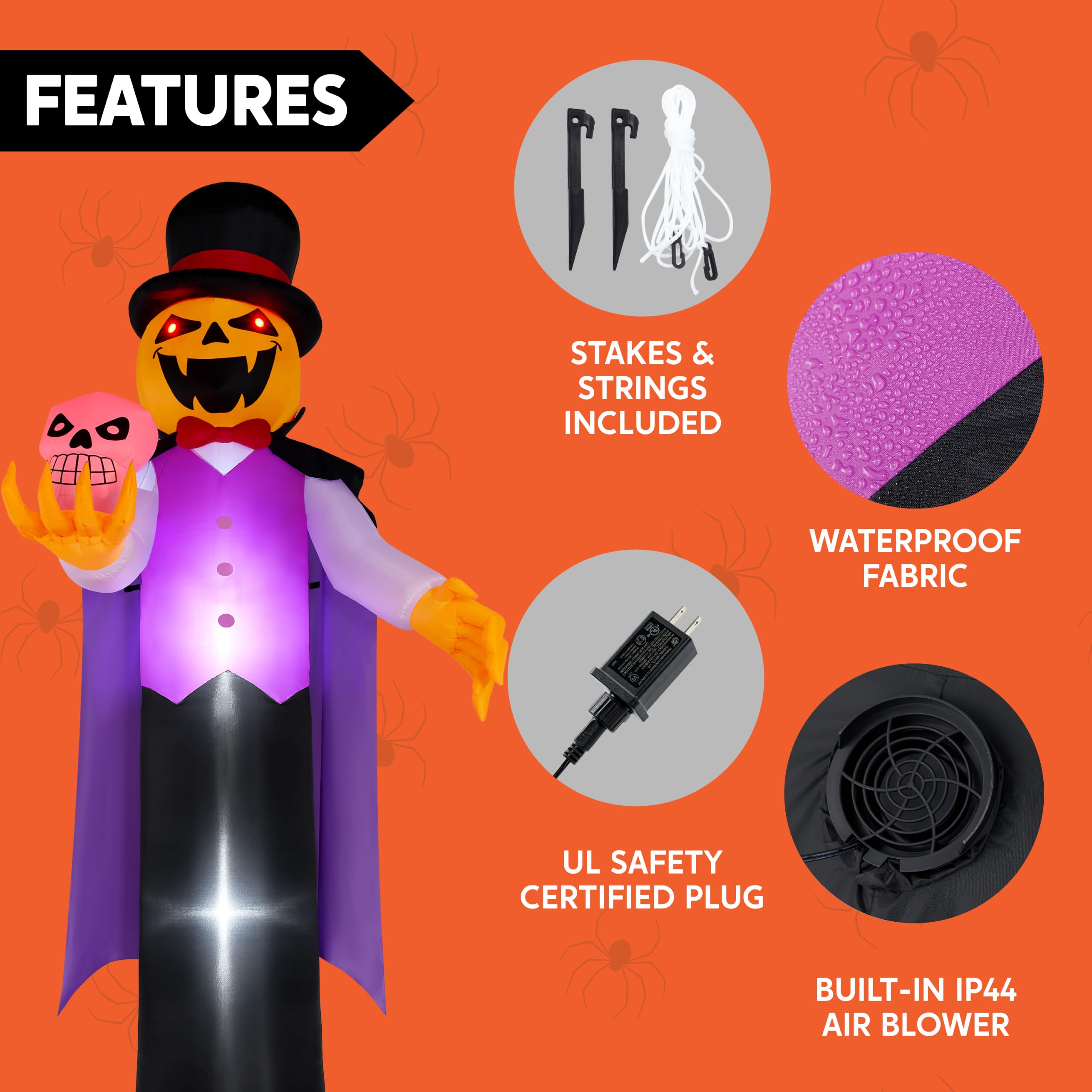 Halloween Inflatable Pumpkin Ghost Vampire 12ft with LED Eyes – Yard - Image 6