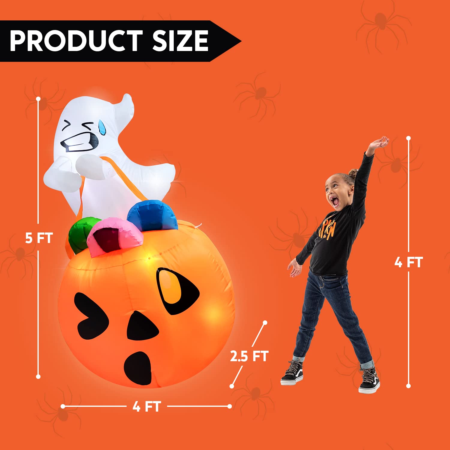 Halloween Inflatable Ghost 5ft with LED Lights – Outdoor Yard Decor - Image 4
