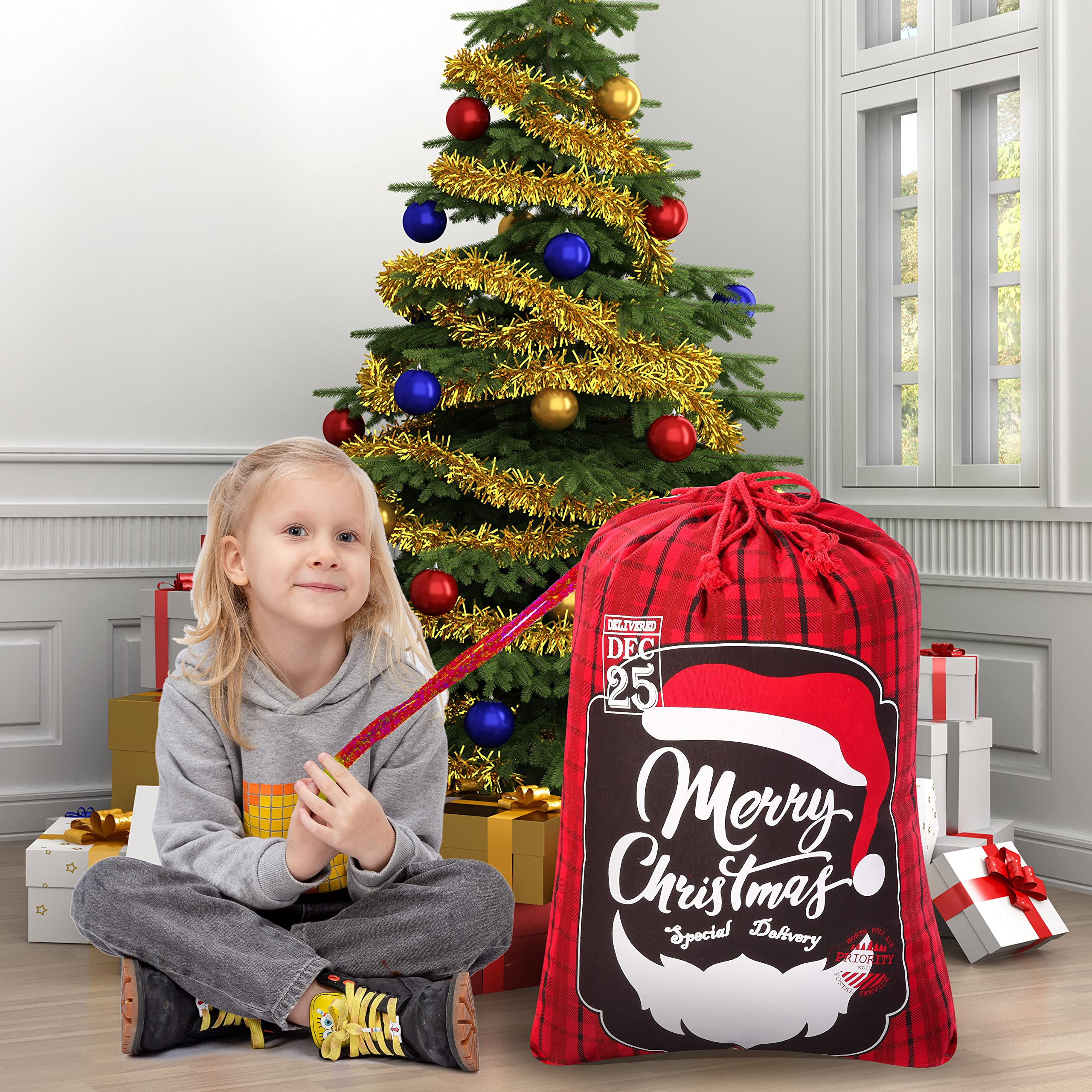 Christmas Canvas Burlap Gift Bags, 3Pcs - Image 6