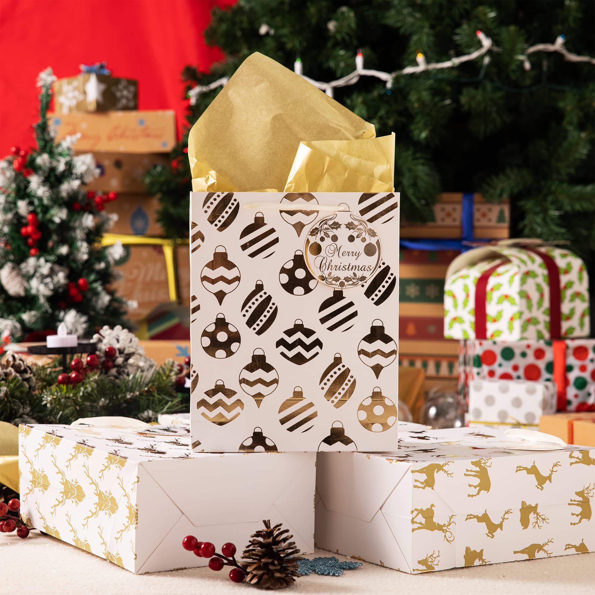24Pcs Christmas Foil Gold Gift Bags - Image 7