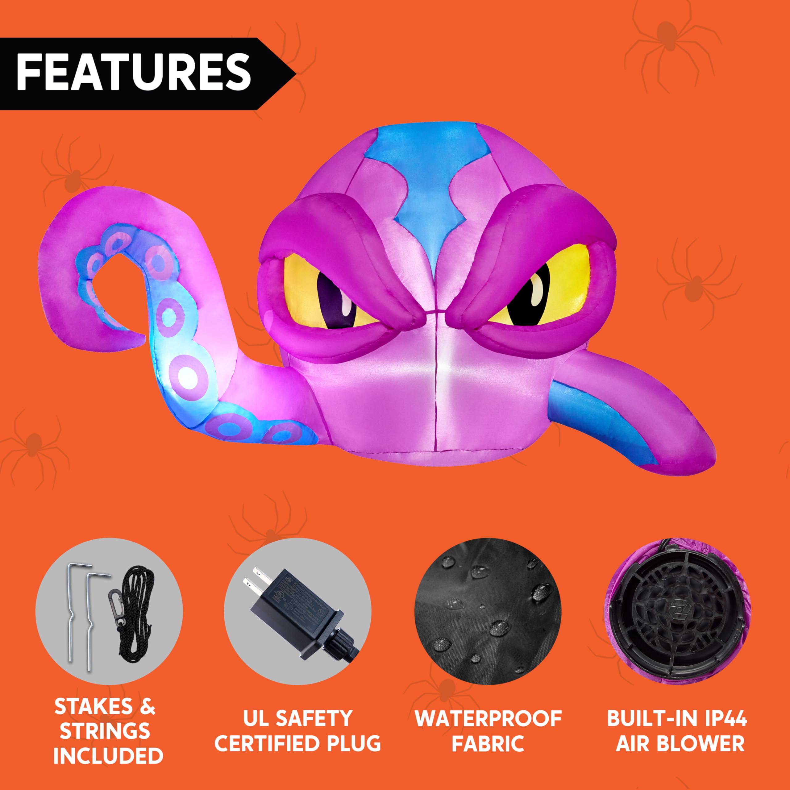 Joiedomi 4 FT Inflatable Purple Octopus Window Decor - LED Halloween Prop - Image 7