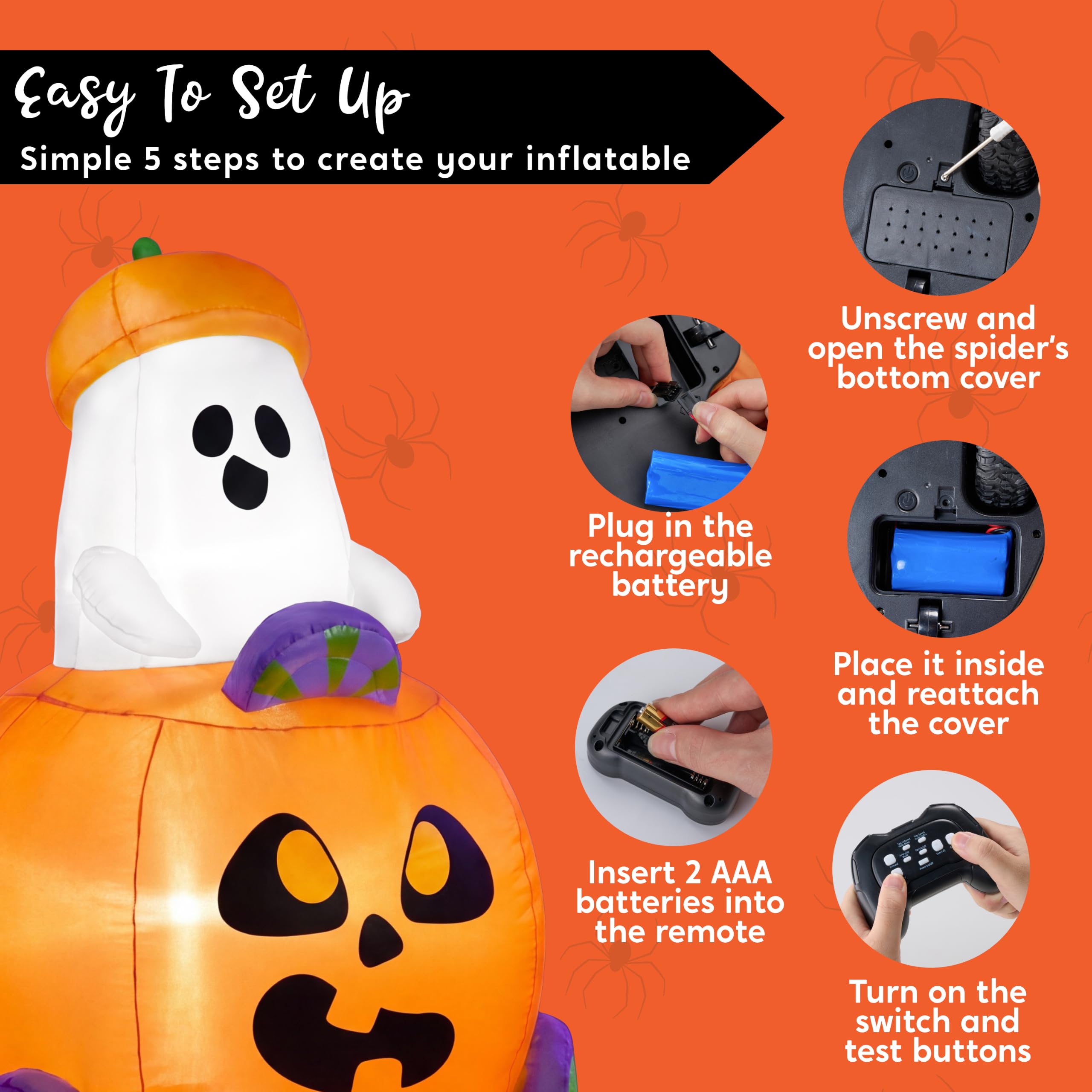 Remote Control Halloween Inflatable Ghost Pumpkin Car Toy for Kids - Image 6