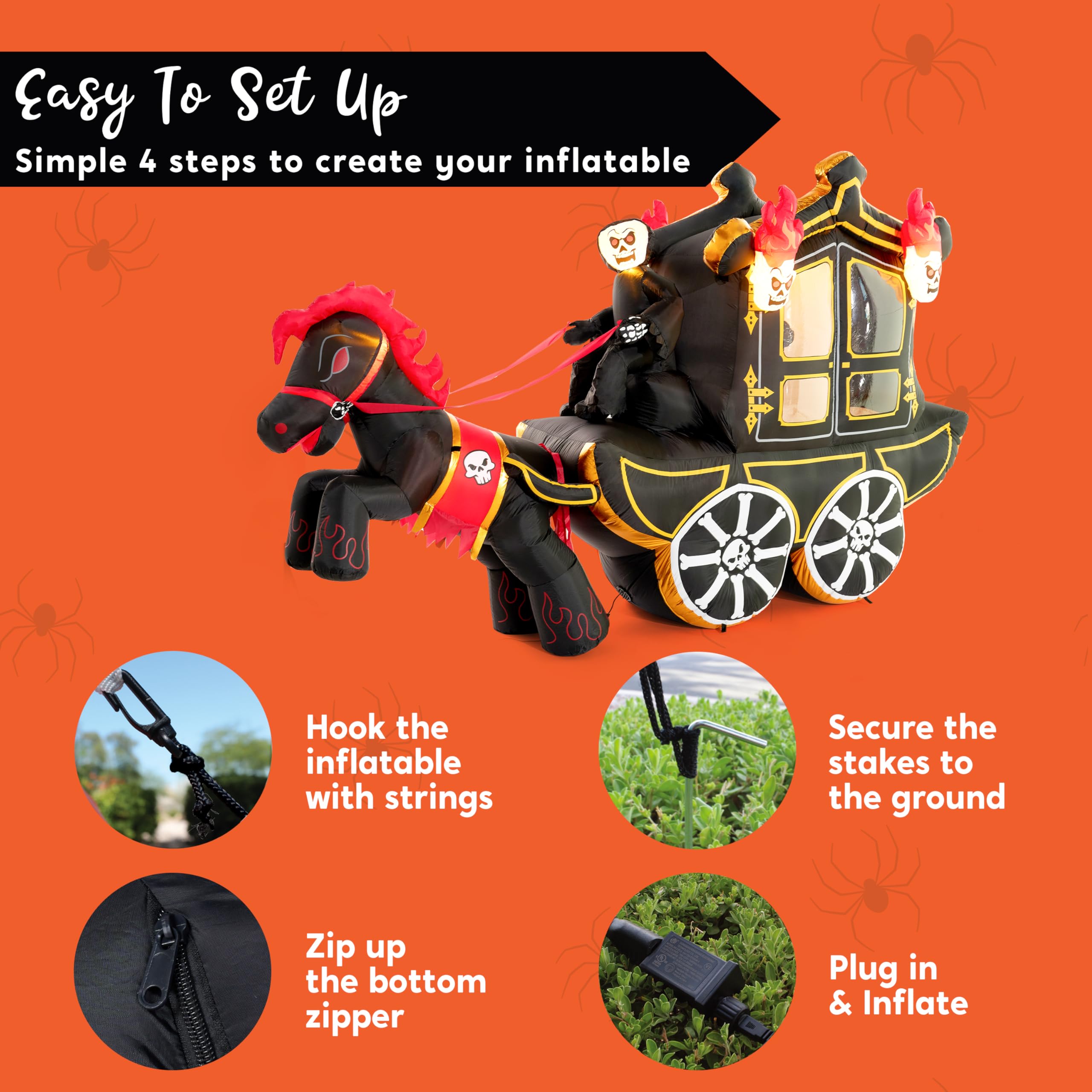 Joiedomi 10 FT Hellfire Carriage Inflatable with LEDs - Halloween Yard Decor - Image 7