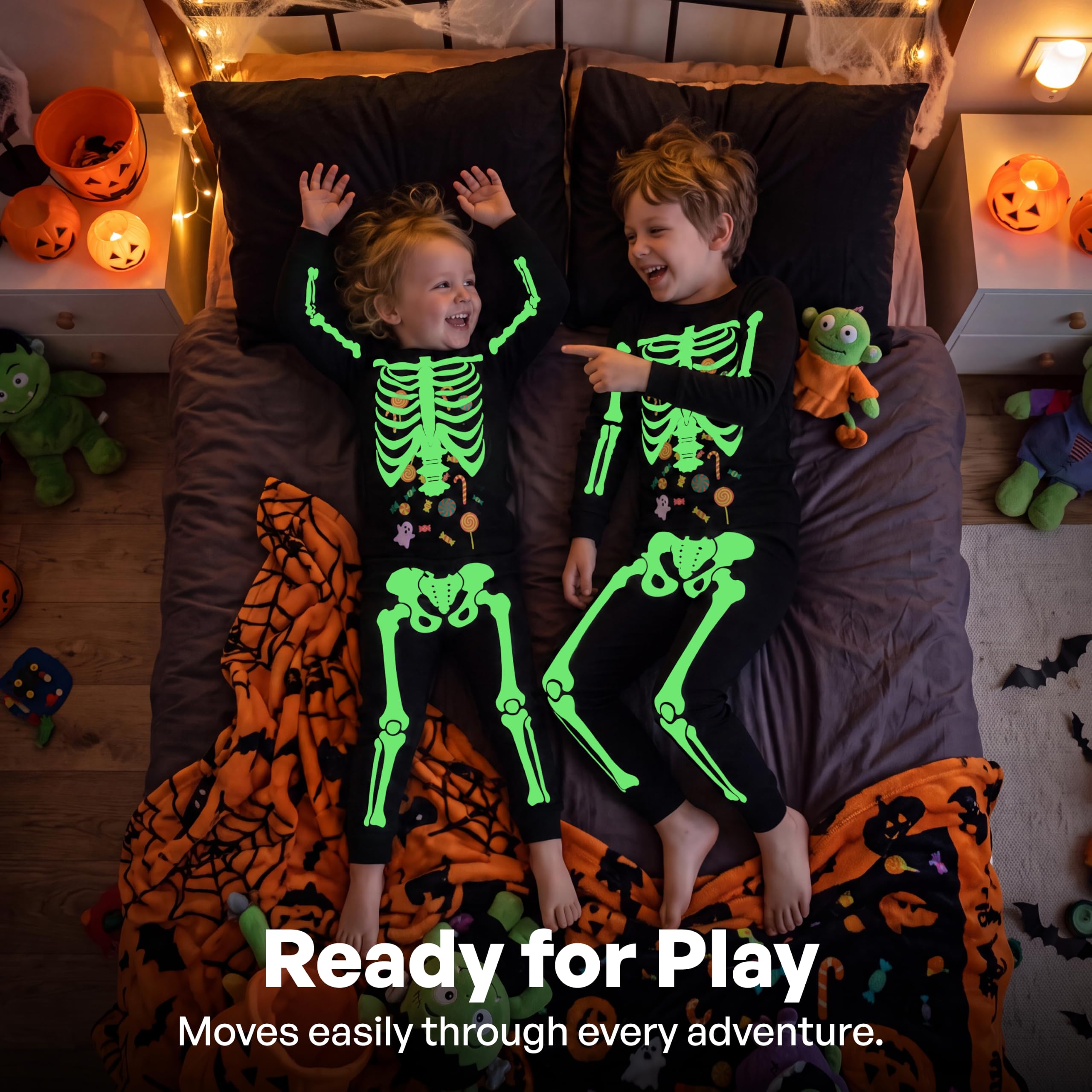 Giggling Getup Kids Skeleton Pajamas - Glow in the Dark 100% Cotton for 3T-8Y - Image 7