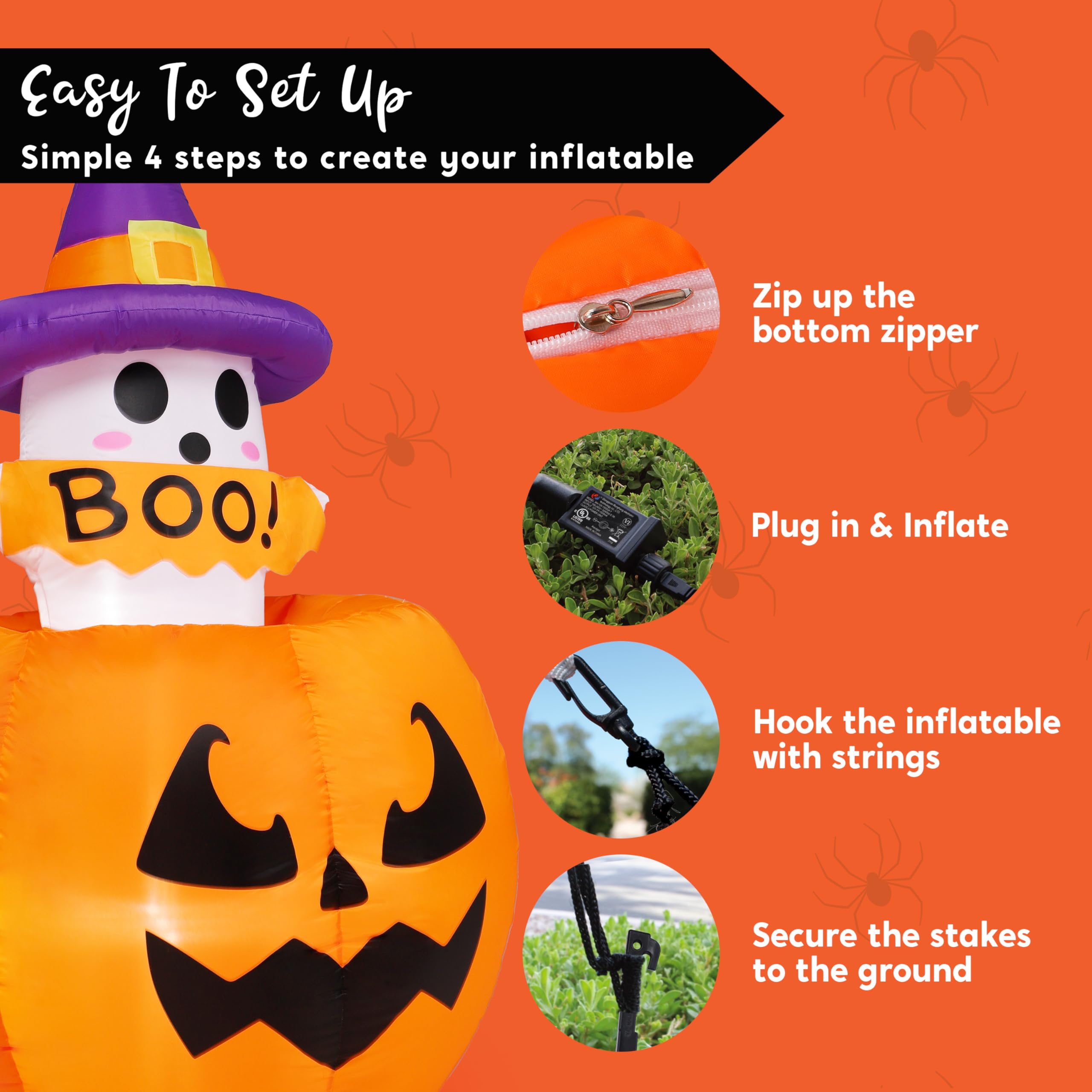 Joiedomi 5 FT Animated Pumpkin Ghost Inflatable - LED Outdoor Decor - Image 7