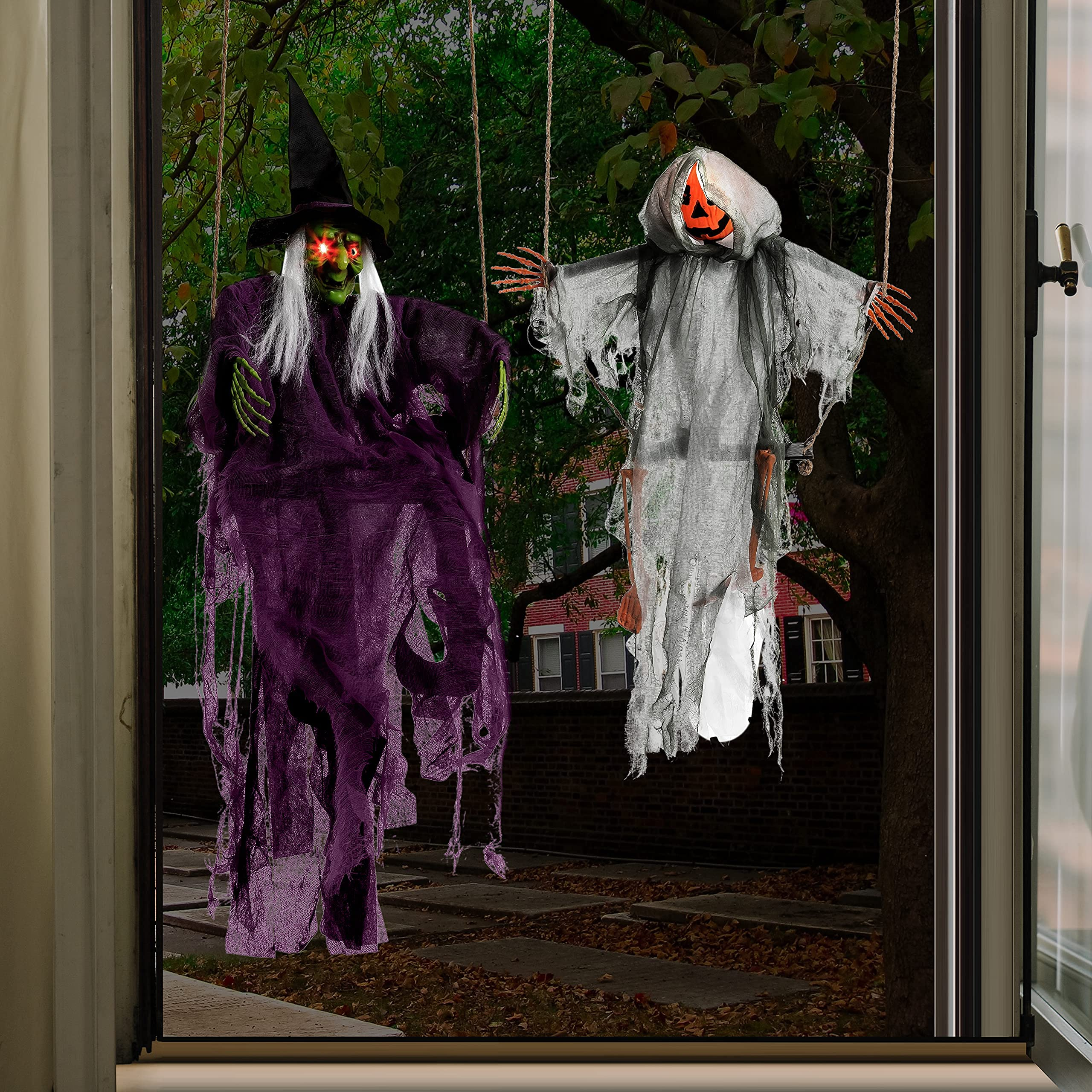 2 Packs Halloween Lighted Swinging Pumpkin & Witch - Image 7