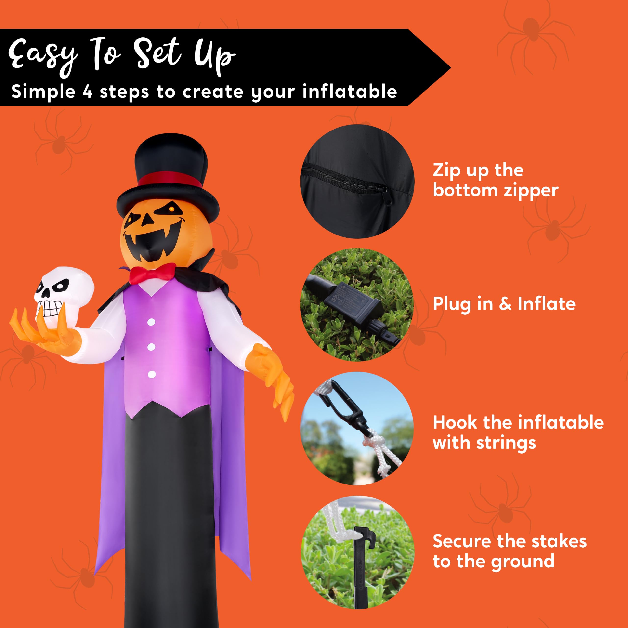 Halloween Inflatable Pumpkin Ghost Vampire 12ft with LED Eyes – Yard - Image 7