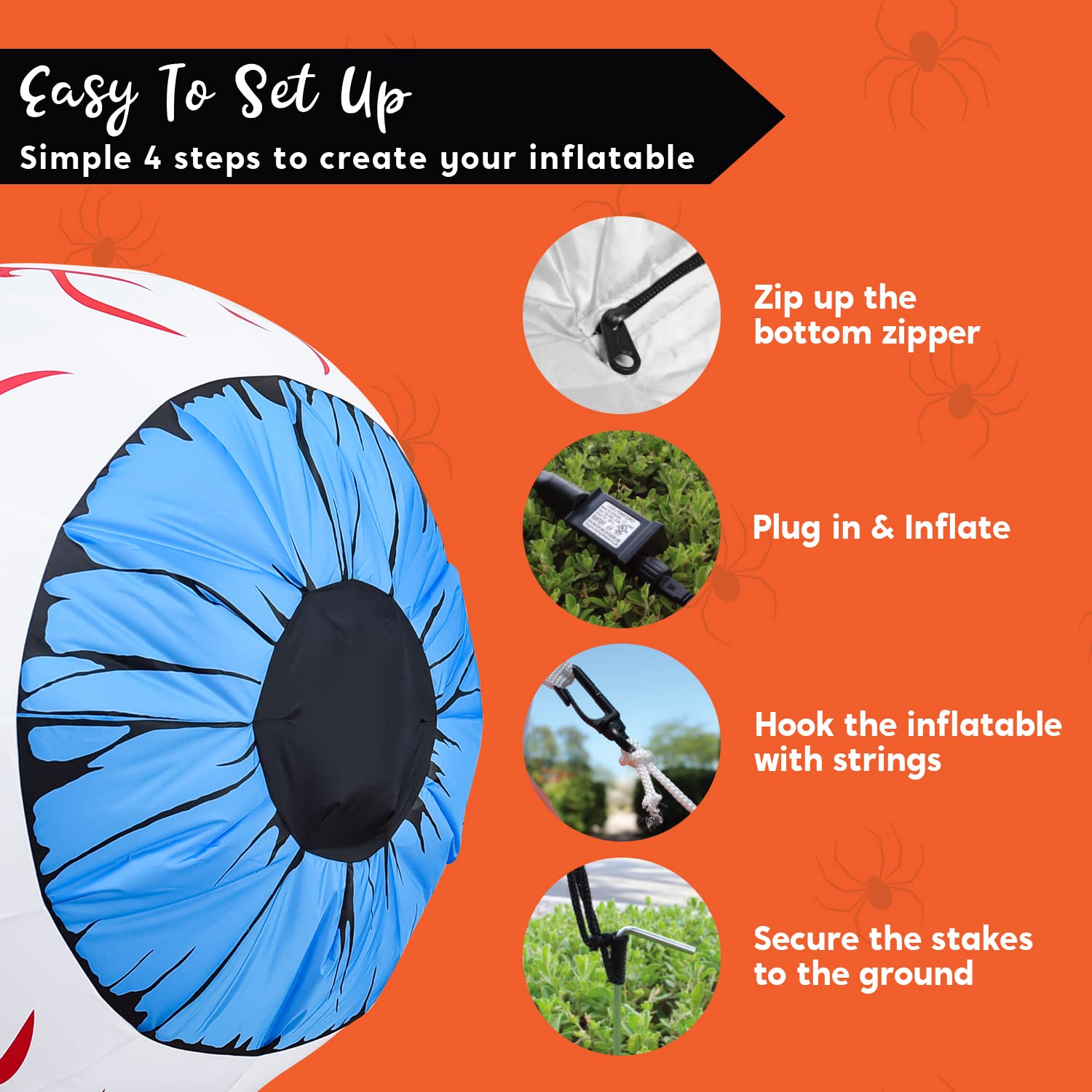 Joiedomi 3 FT Inflatable Light Up Eyeball with LEDs - Blue Halloween Decor - Image 7