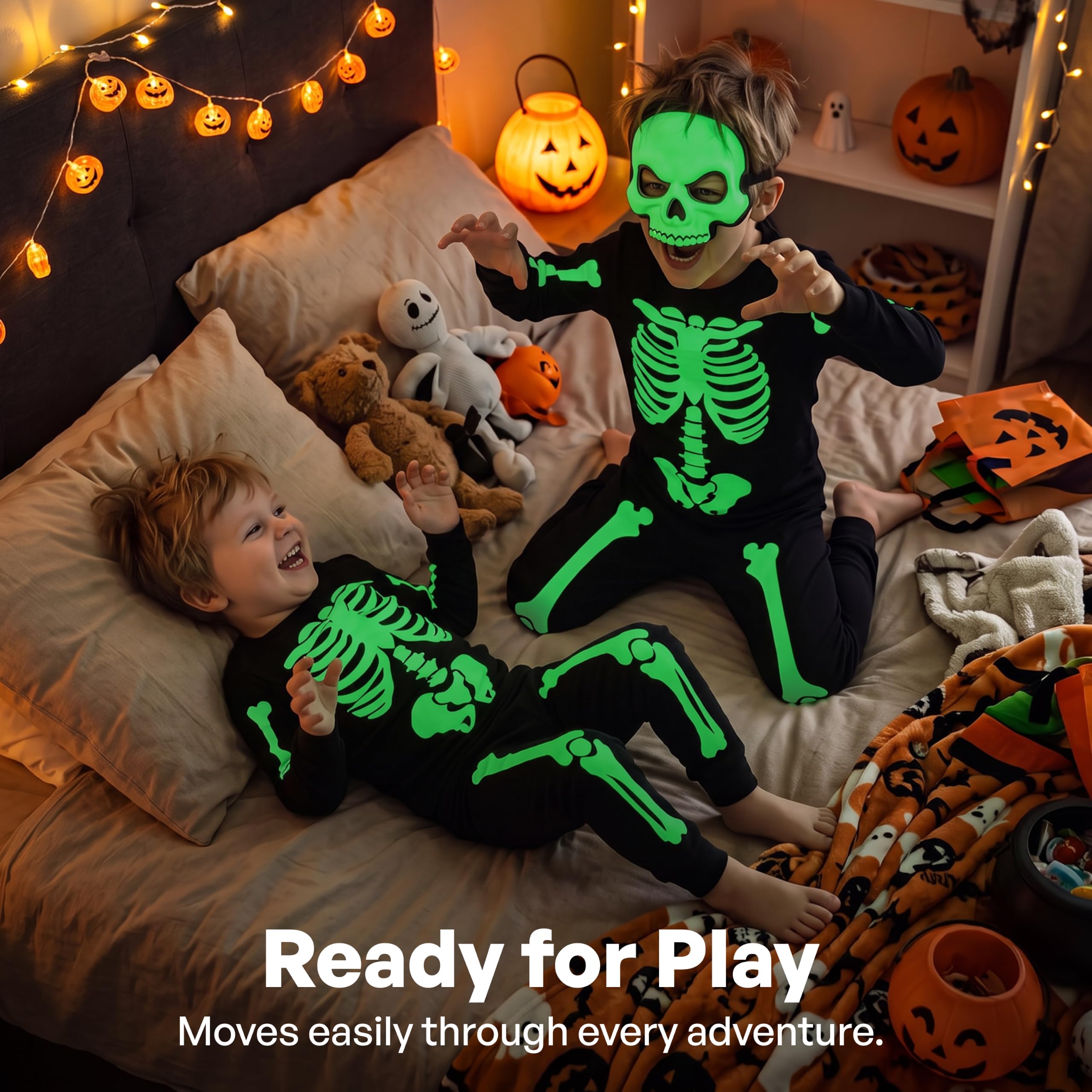 Giggling Getup Kids Skeleton Pajamas - Glow in the Dark 100% Cotton for 3T-8Y - Image 16
