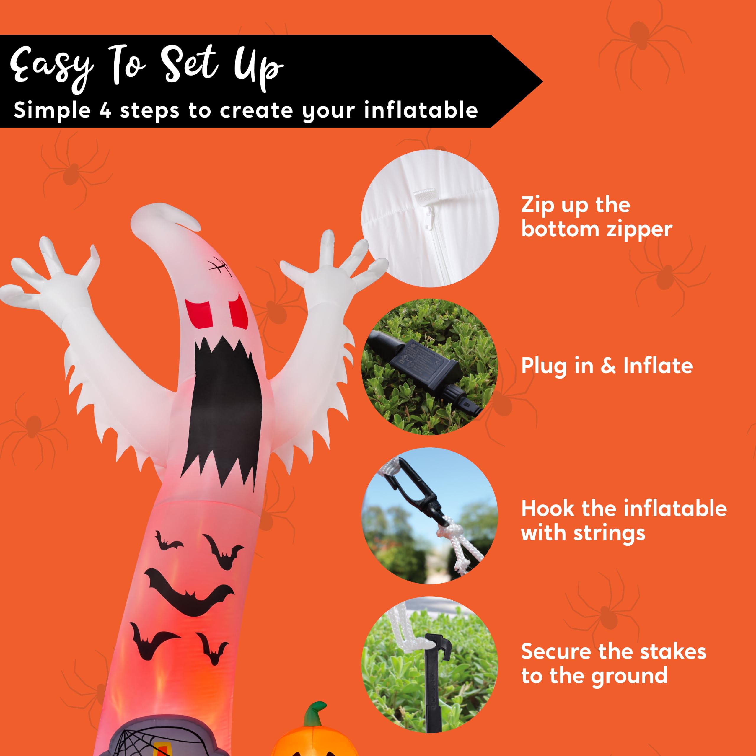 Halloween Inflatable Ghost Skeleton 12ft with LED | Outdoor Yard - Image 8