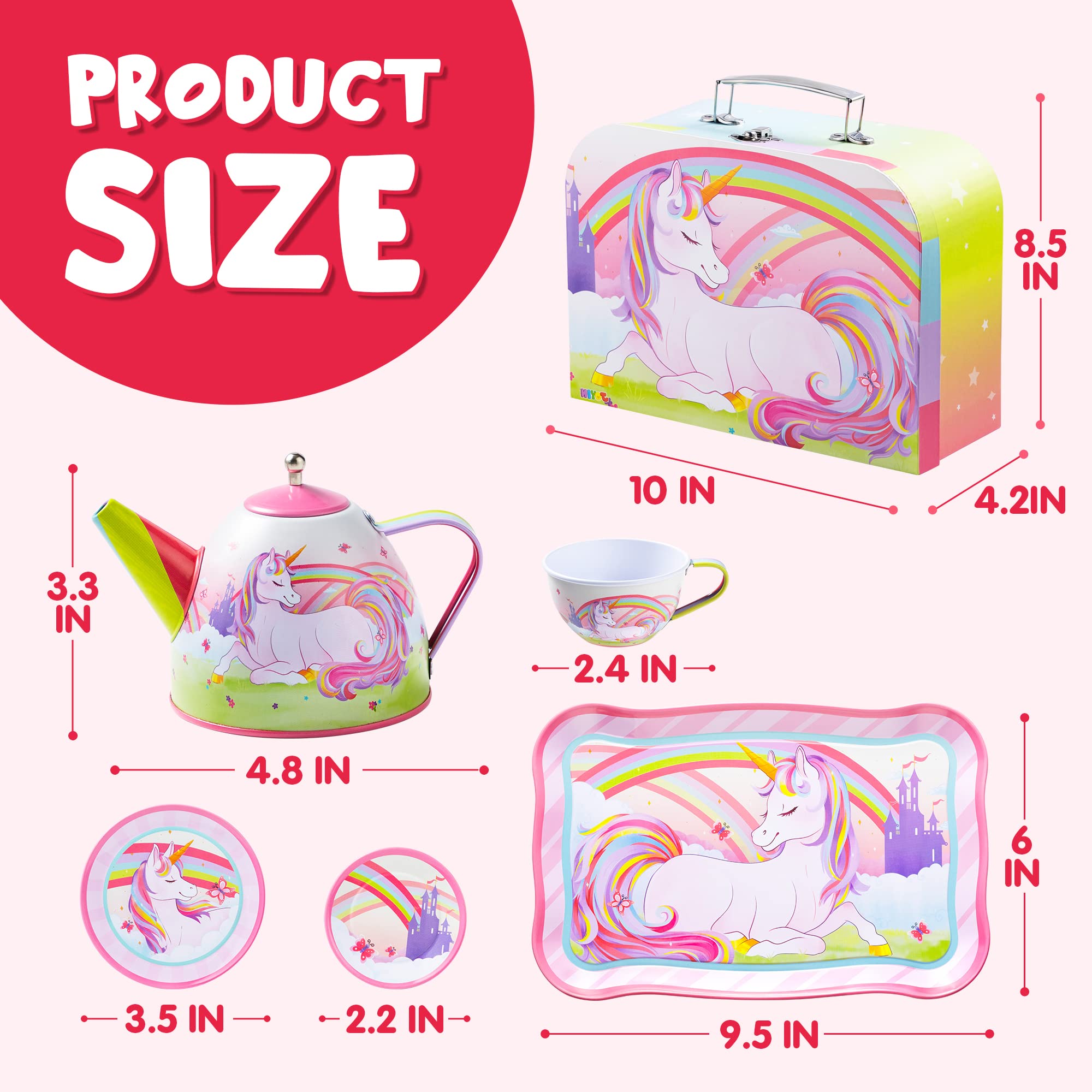 Unicorn Tin Teapot Set With Mermaid Case, 14 Pcs - Image 9