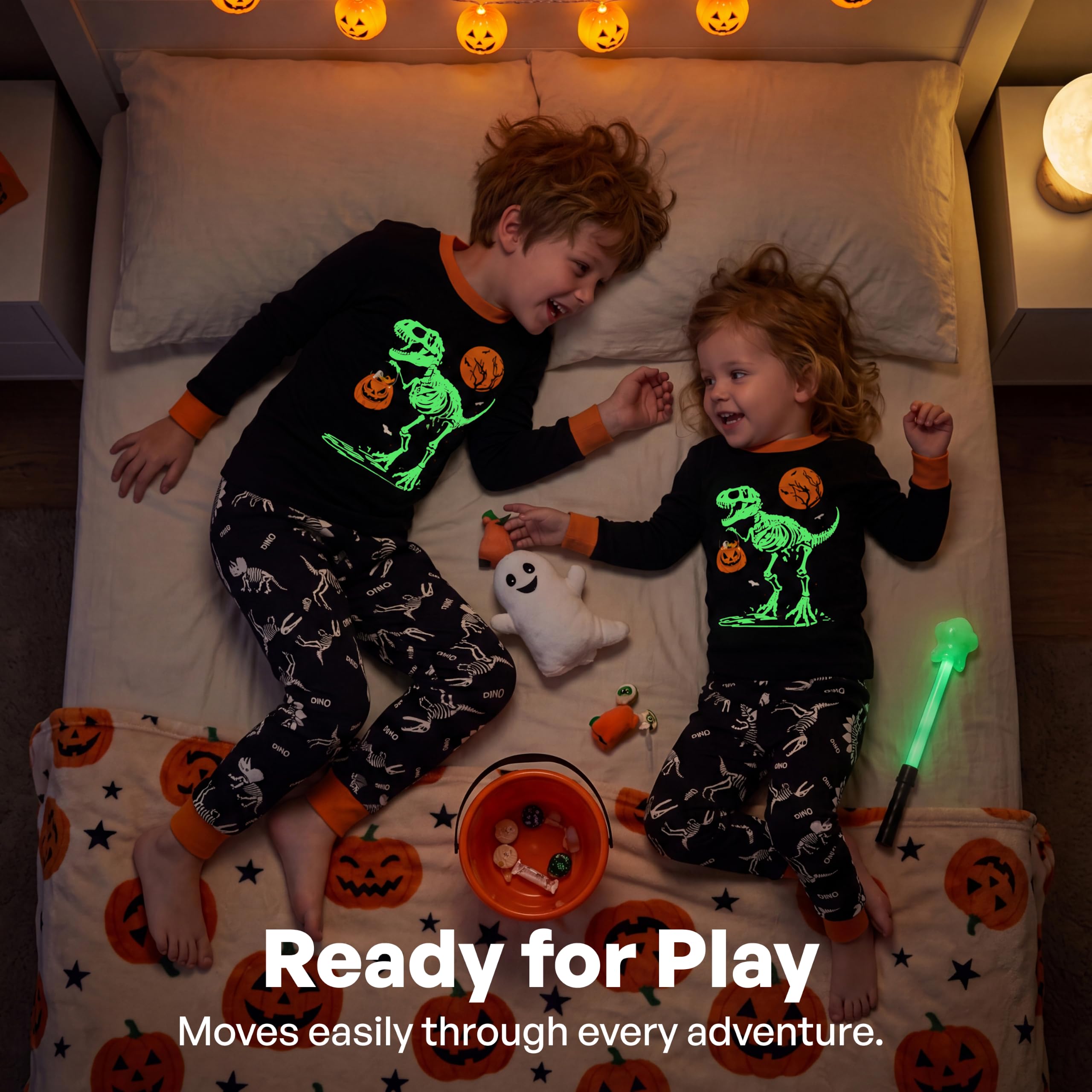 Giggling Getup Kids Skeleton Pajamas - Glow in the Dark 100% Cotton for 3T-8Y - Image 22
