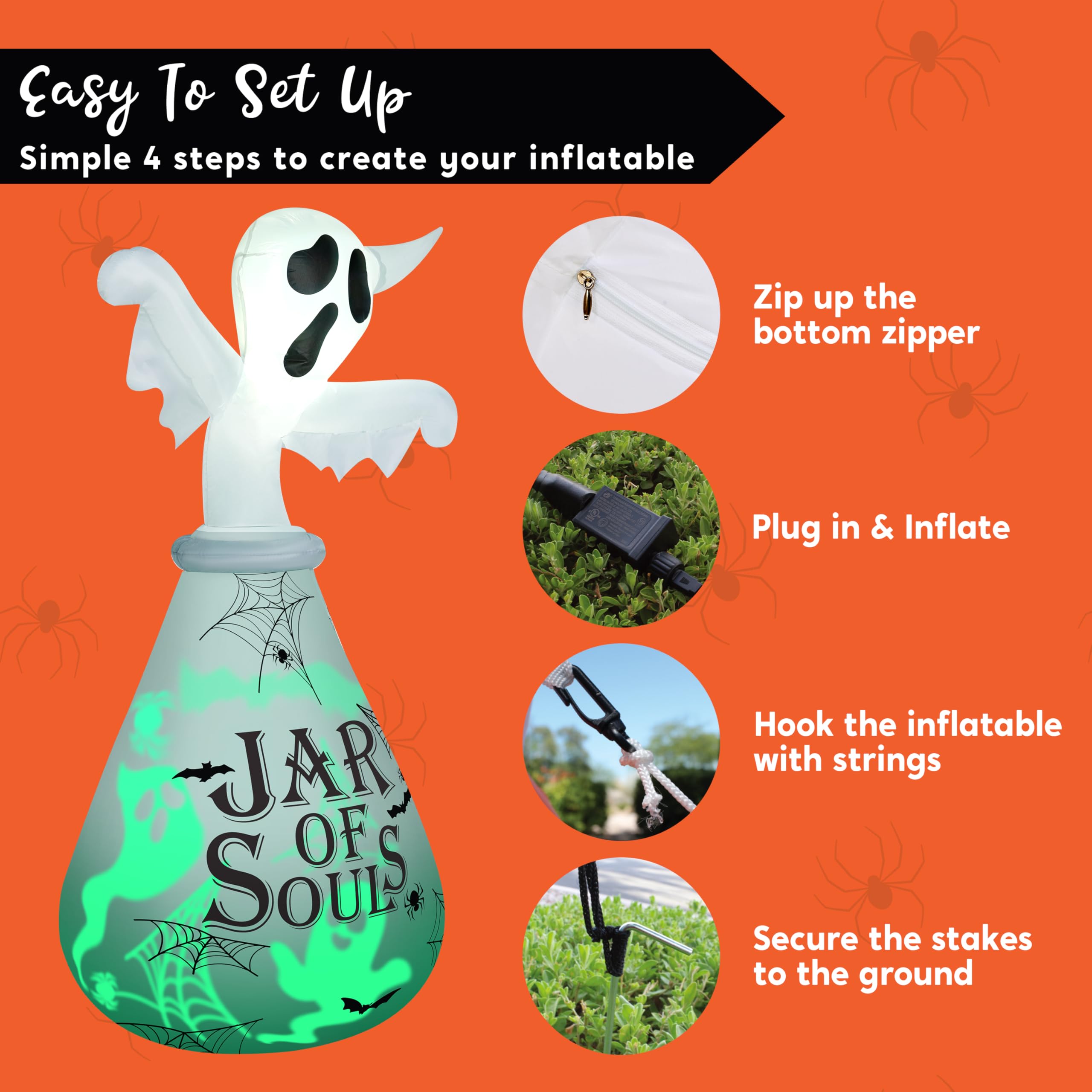 Halloween Inflatable Ghost in Jar 6ft with Green LED Lights - Image 6