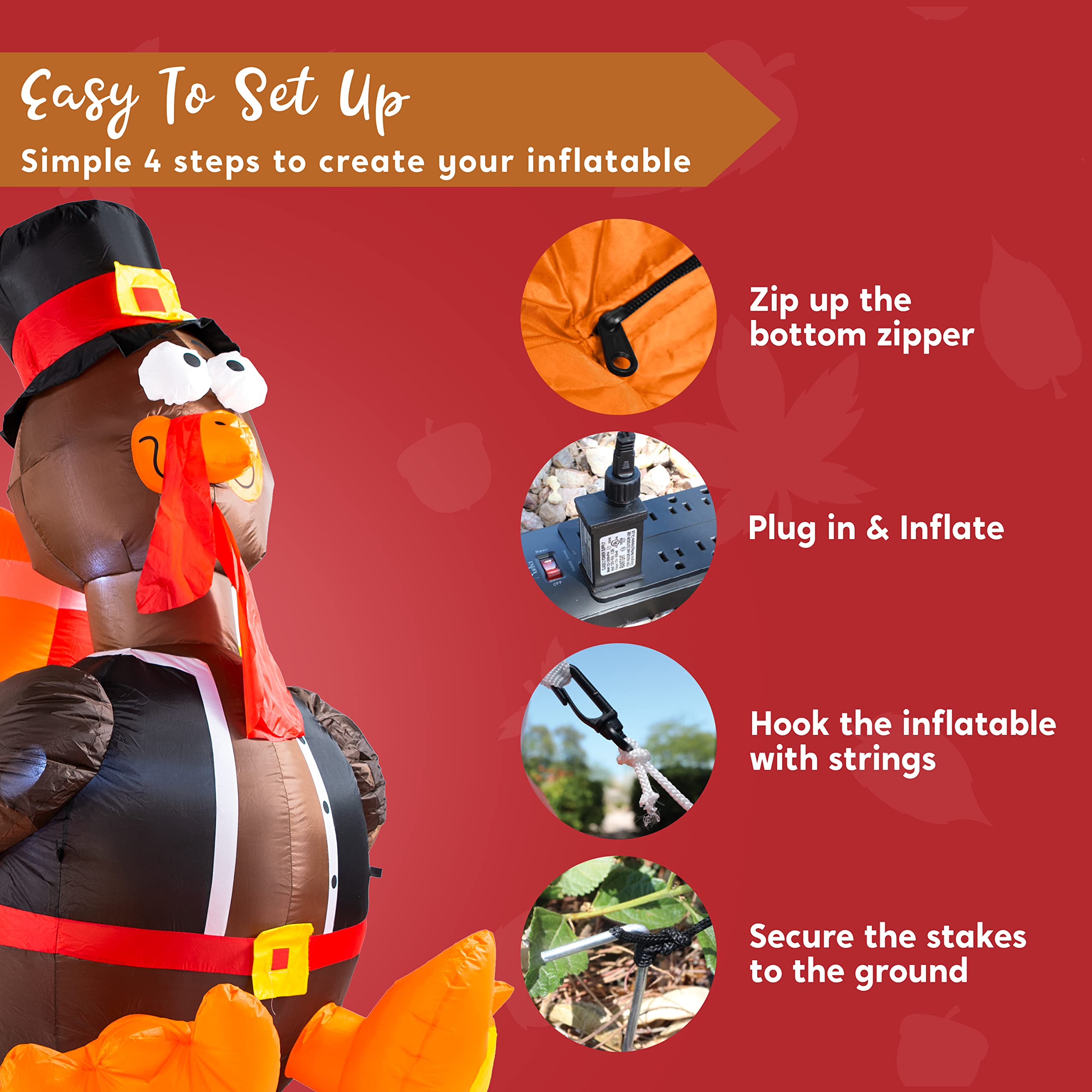 JOYIN 6 FT Thanksgiving Inflatable Turkey - LED Light Up Outdoor Decor - Image 7