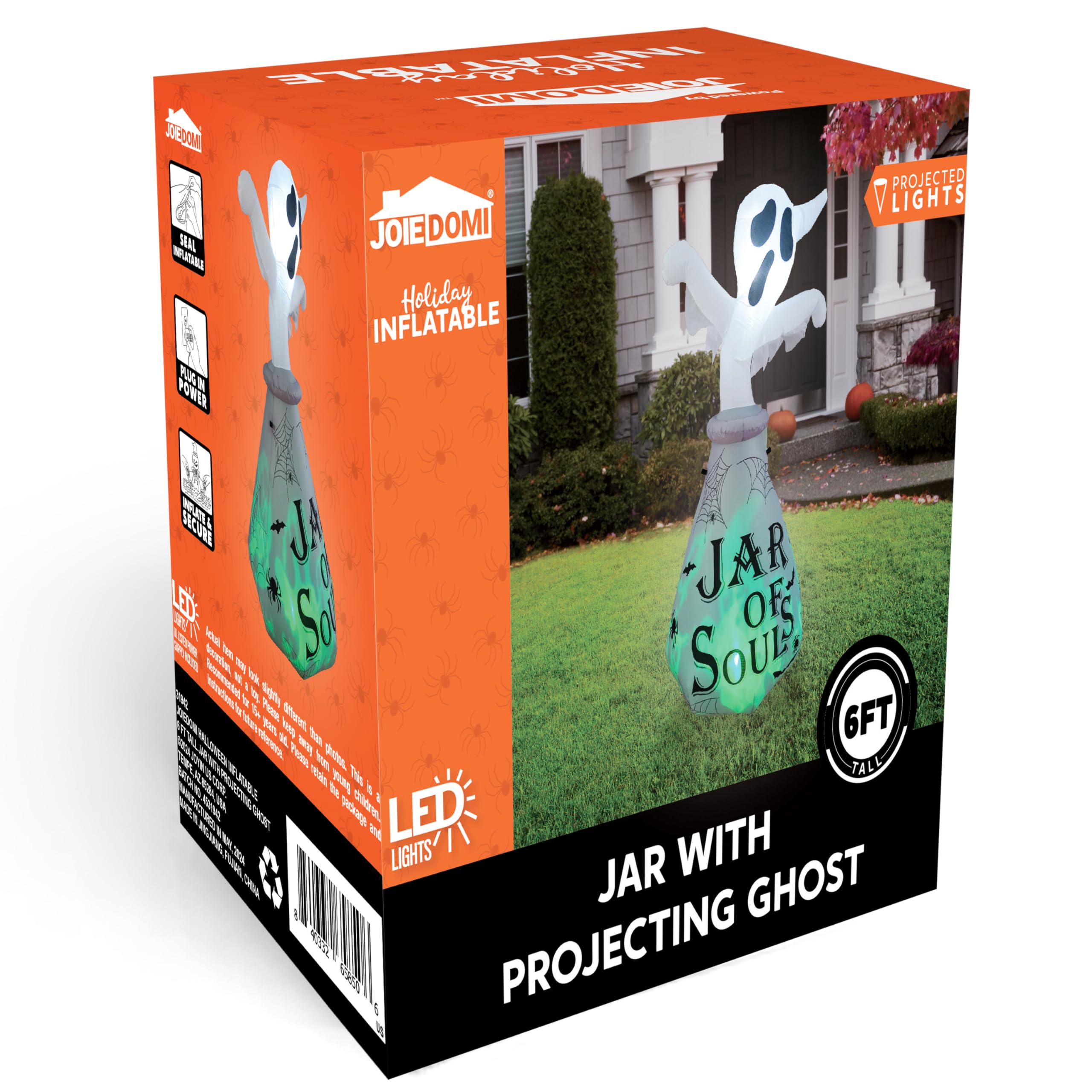 Halloween Inflatable Ghost in Jar 6ft with Green LED Lights - Image 7