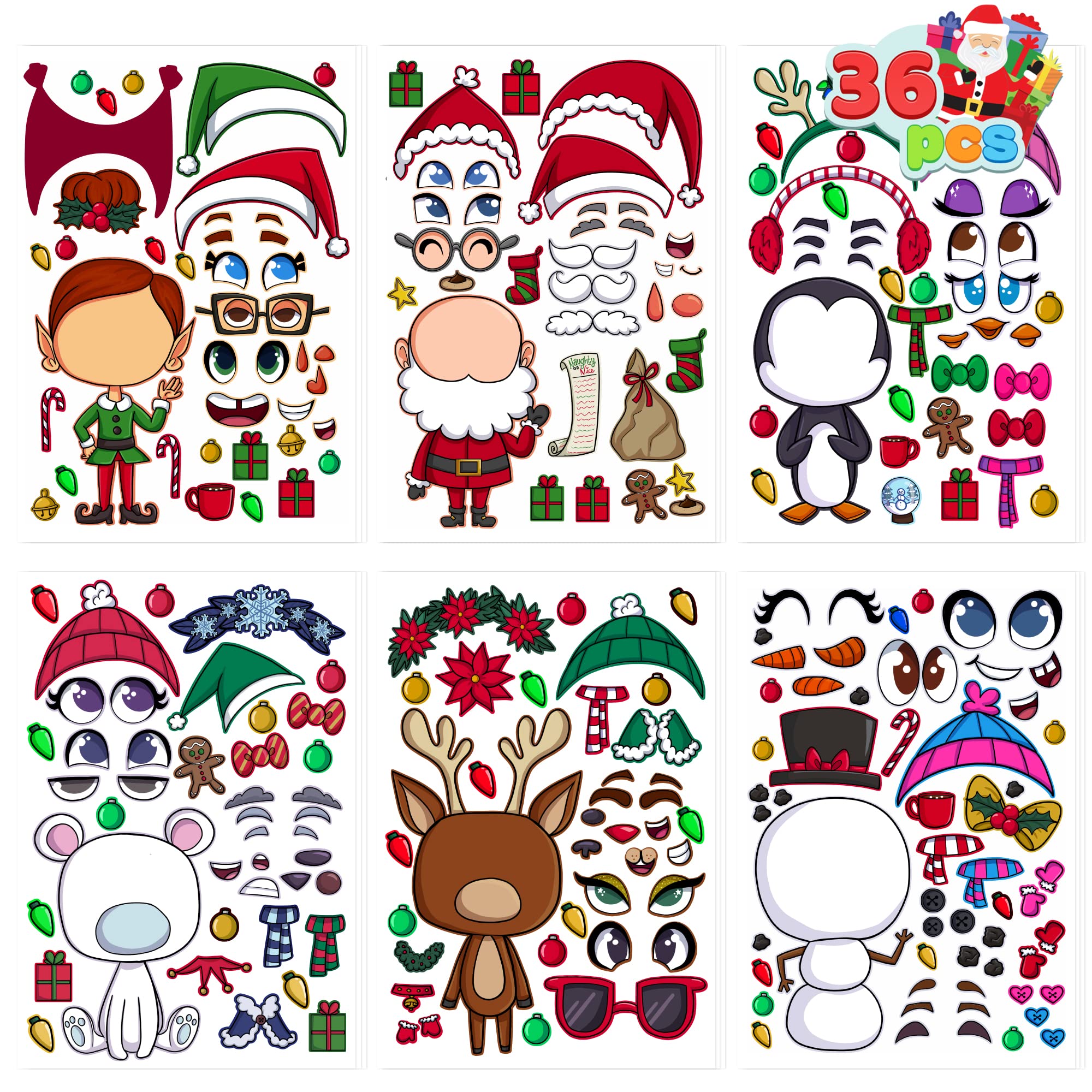 Make-a-face Christmas Sticker in 6 Designs, 36 Pcs - Image 9