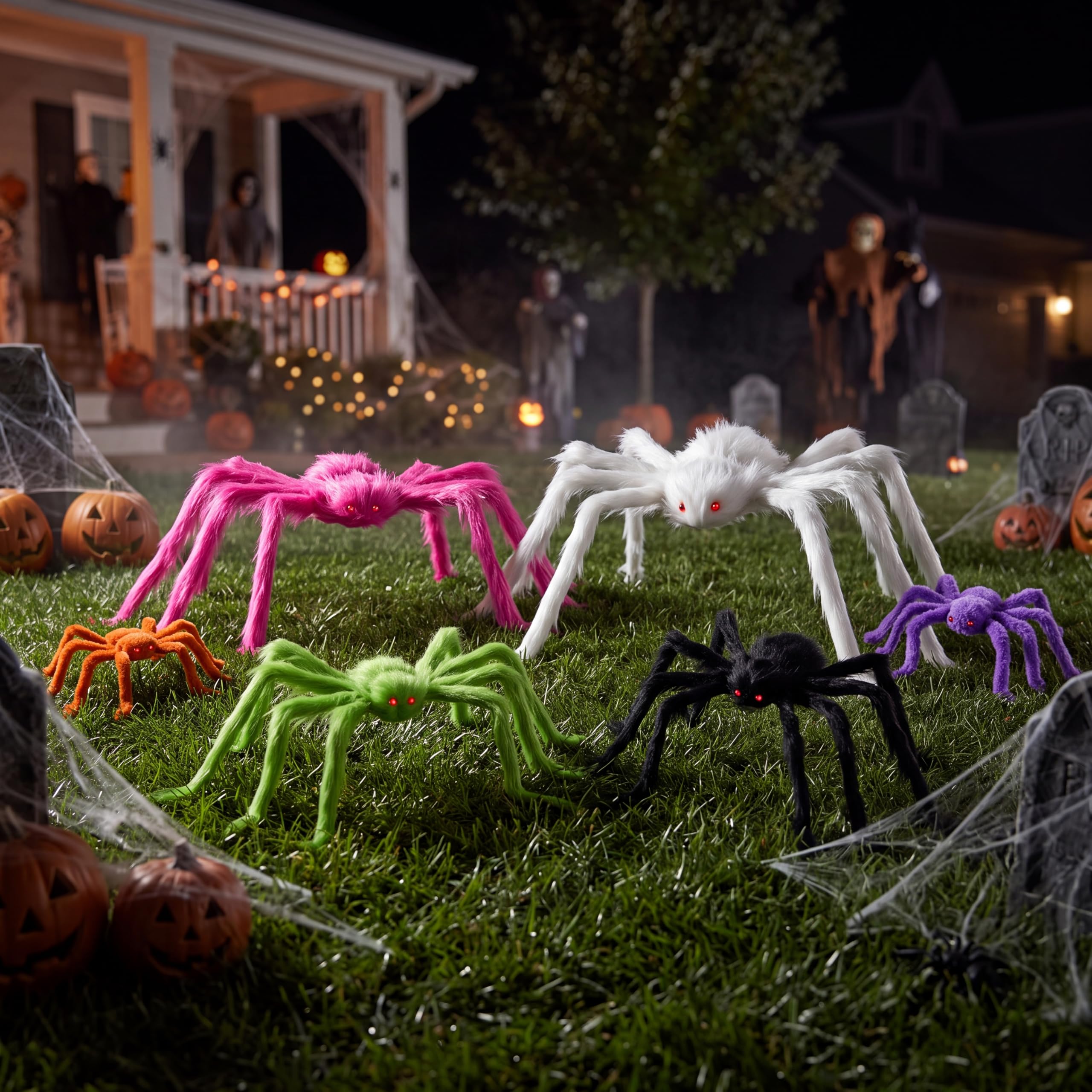 JOYIN 6 Pack Colorful Giant Spiders - Halloween Outdoor Yard Decoration - Image 8