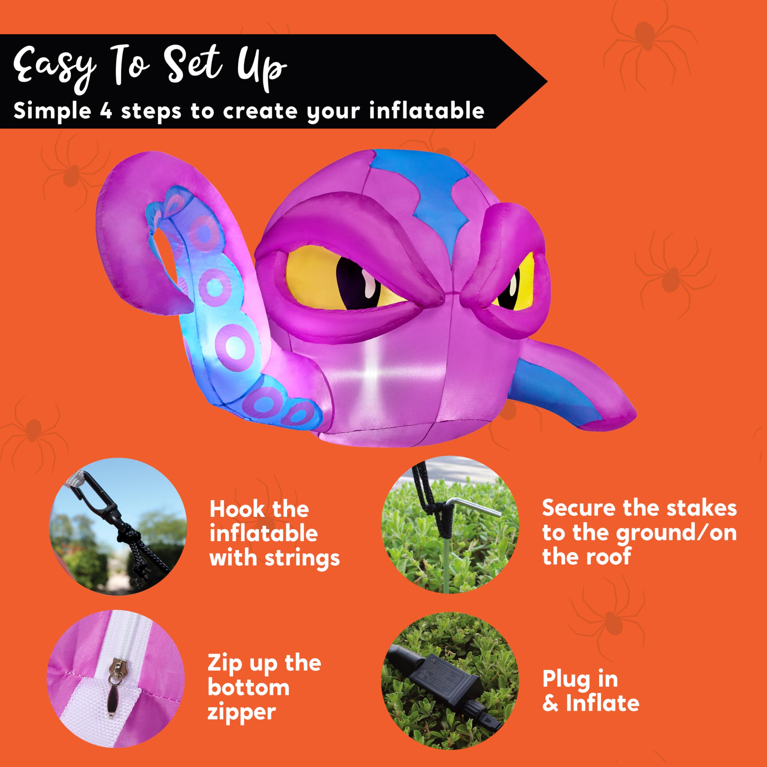 Joiedomi 4 FT Inflatable Purple Octopus Window Decor - LED Halloween Prop - Image 8