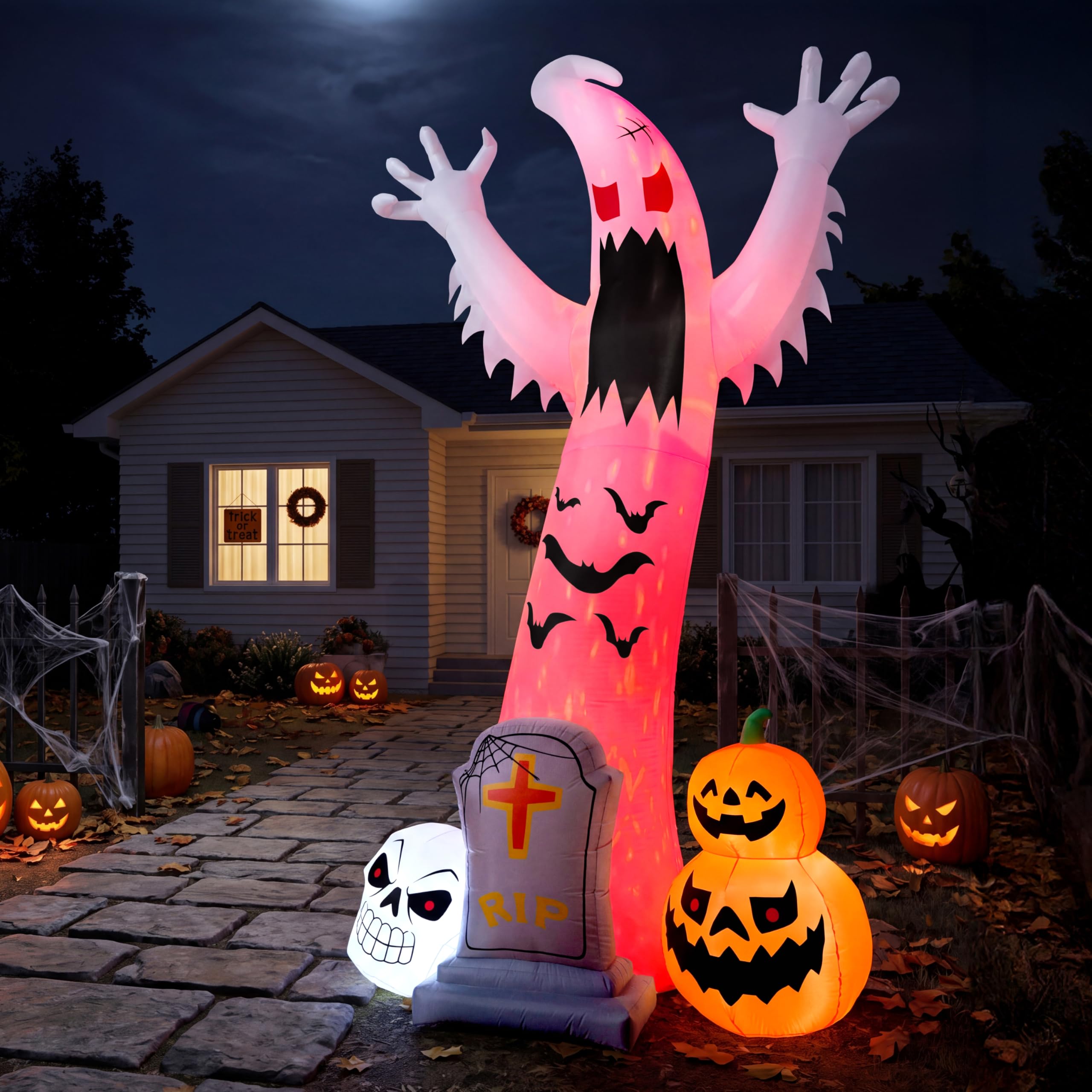 Halloween Inflatable Ghost Skeleton 12ft with LED | Outdoor Yard - Image 2