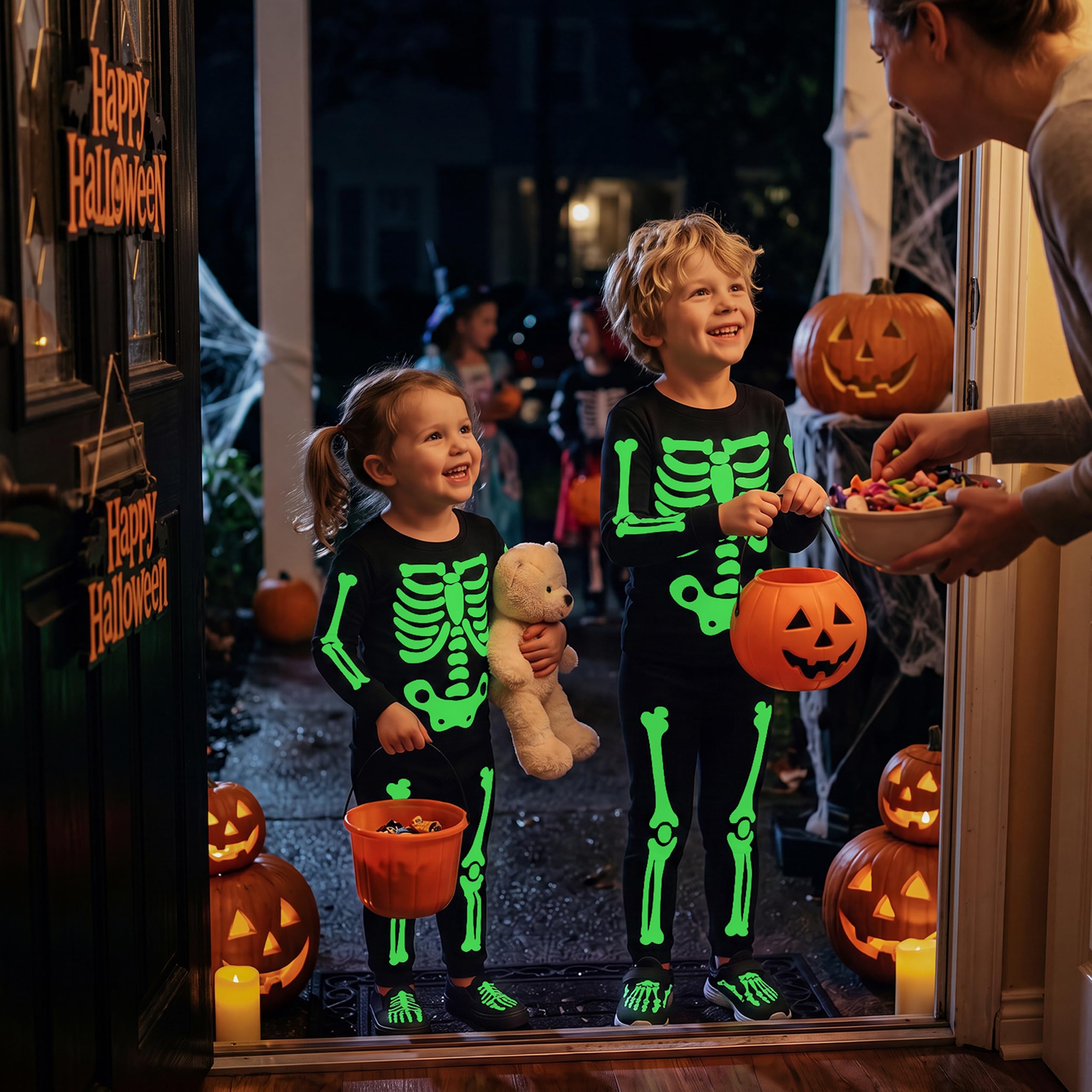 Giggling Getup Kids Skeleton Pajamas - Glow in the Dark 100% Cotton for 3T-8Y - Image 18