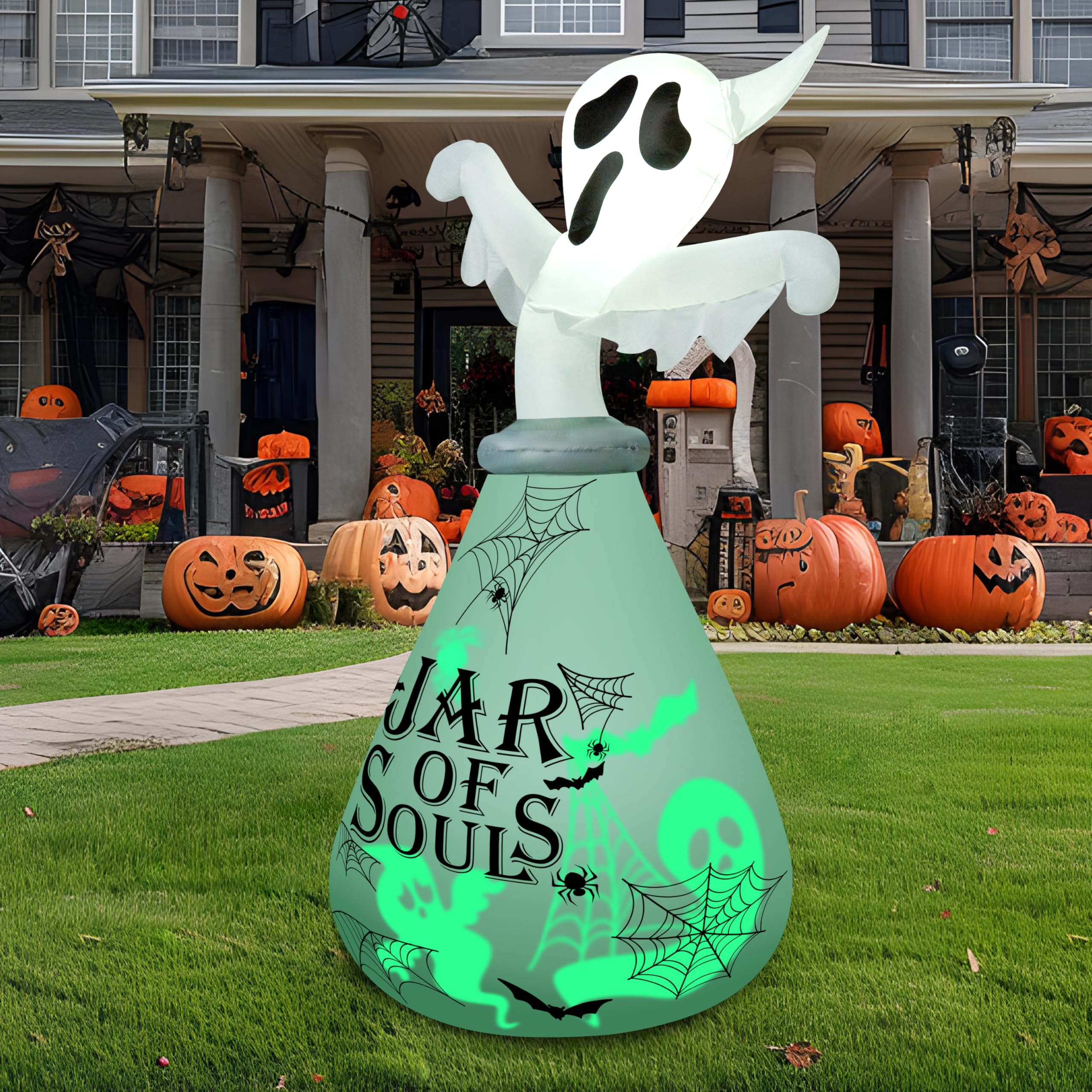 Halloween Inflatable Ghost in Jar 6ft with Green LED Lights - Image 8