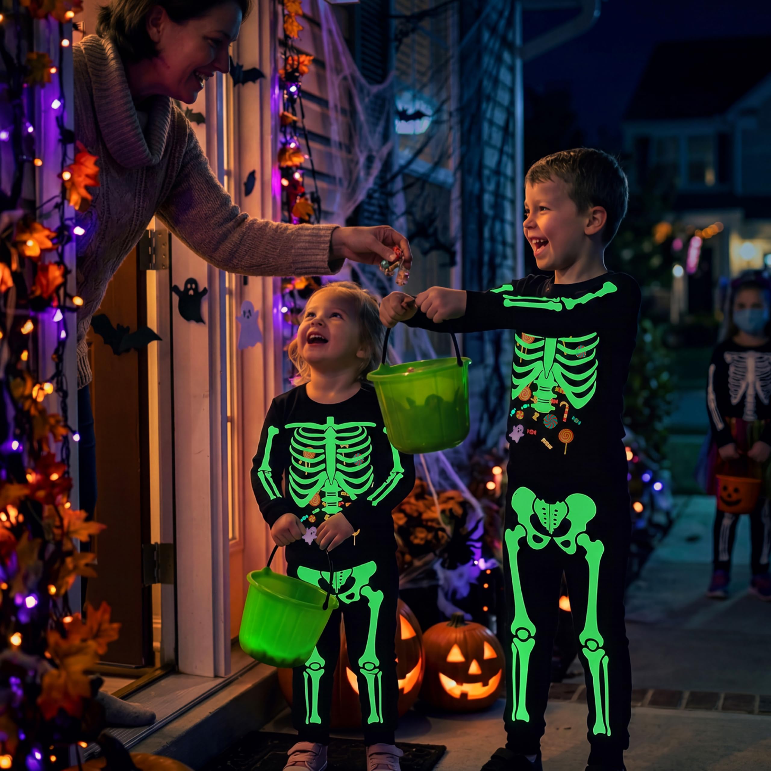 Giggling Getup Kids Skeleton Pajamas - Glow in the Dark 100% Cotton for 3T-8Y - Image 9