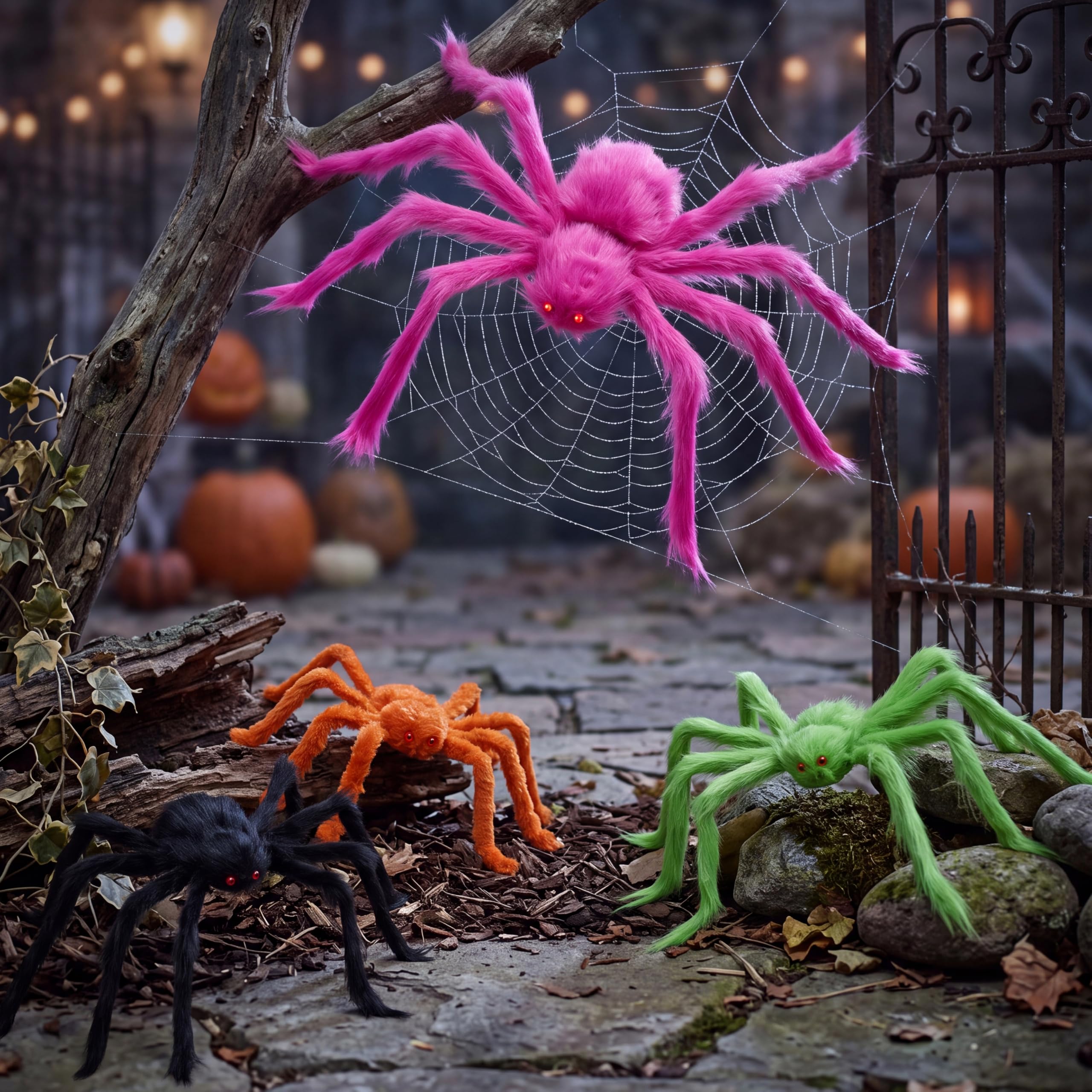 JOYIN 6 Pack Colorful Giant Spiders - Halloween Outdoor Yard Decoration - Image 9