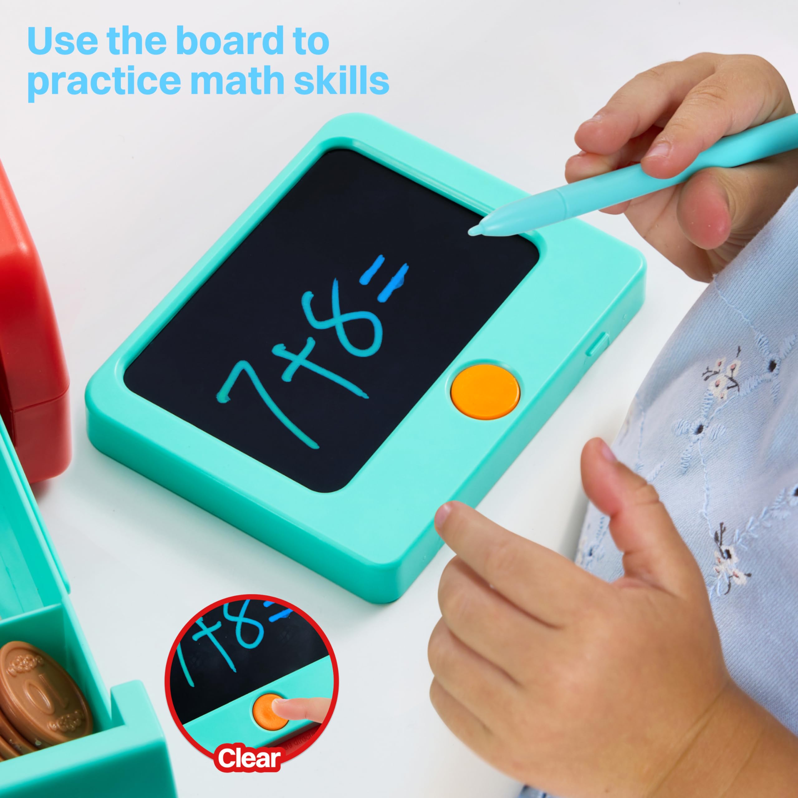 lalalark Kids Cash Register Toy with Play Money, Voice Calculator & Write Erase Pad - Educational Pretend Play Toy for Toddlers 3+ - Image 4