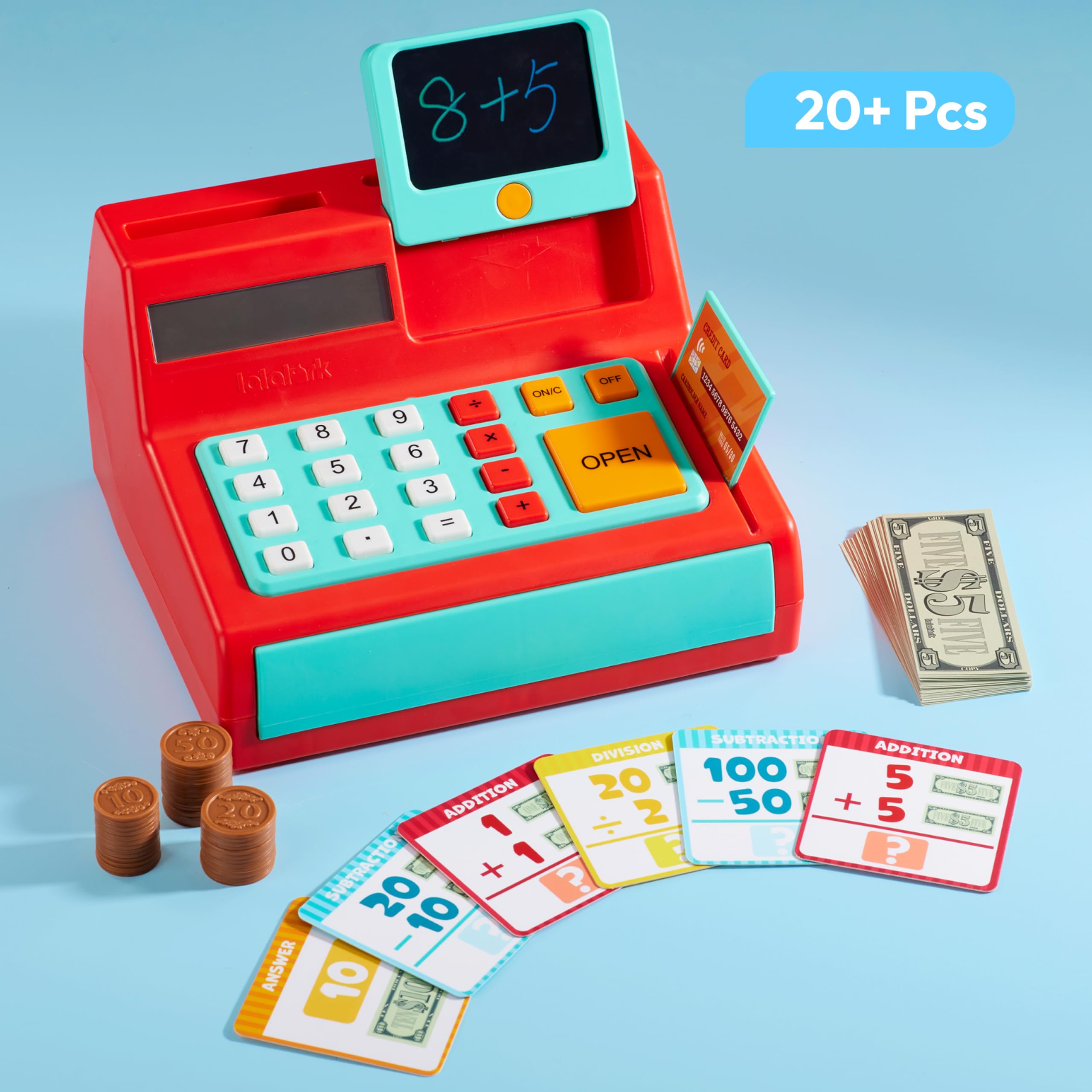 lalalark Kids Cash Register Toy with Play Money, Voice Calculator & Write Erase Pad - Educational Pretend Play Toy for Toddlers 3+ - Image 5