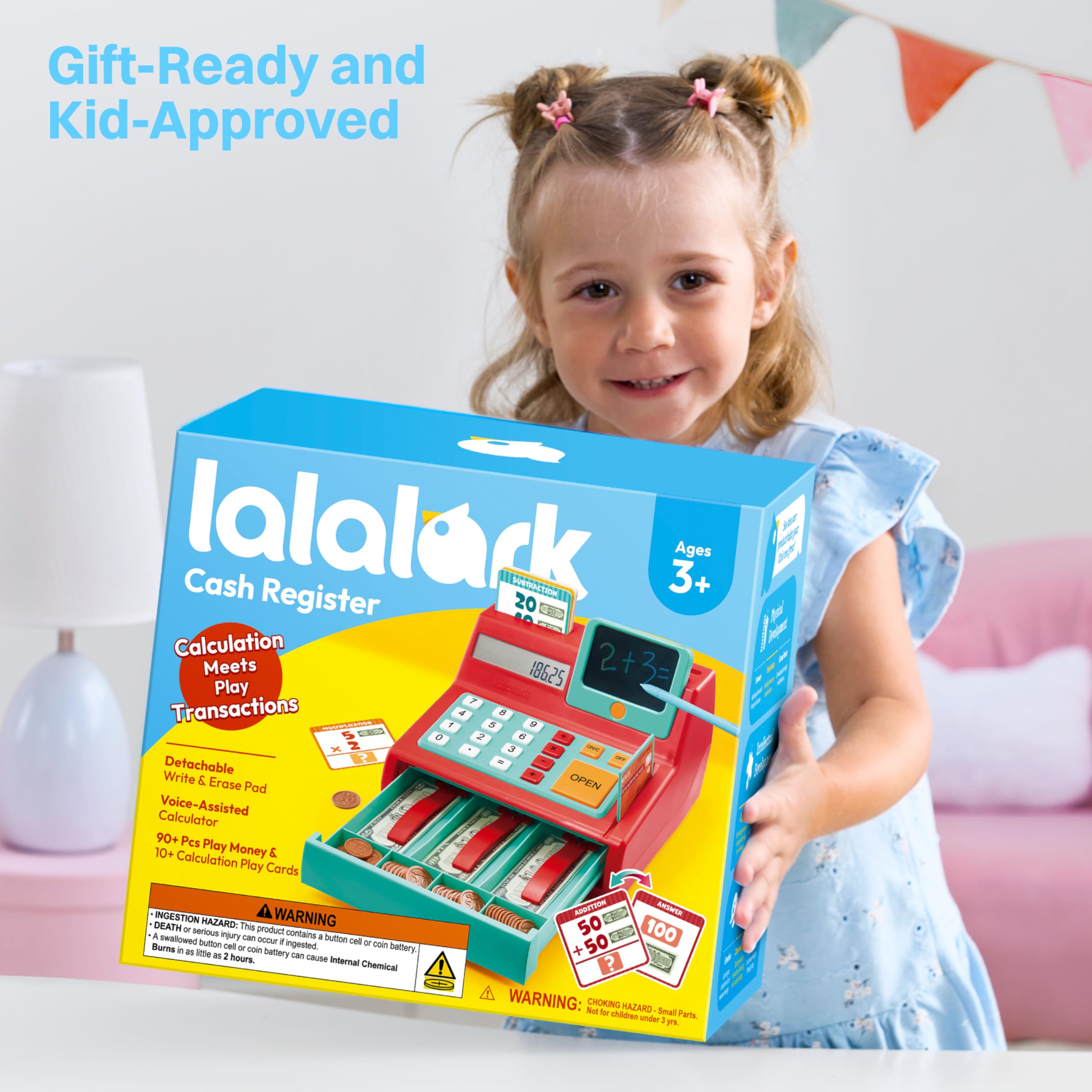 lalalark Kids Cash Register Toy with Play Money, Voice Calculator & Write Erase Pad - Educational Pretend Play Toy for Toddlers 3+ - Image 8