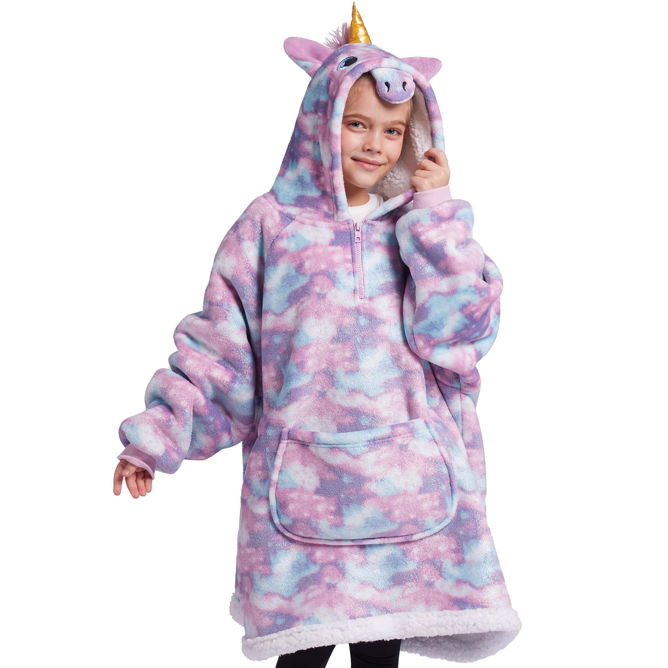 Kids Sherpa Wearable Blanket-Dark Blue Tie Dye - Image 10