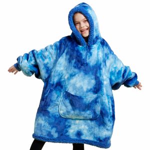 Kids Sherpa Wearable Blanket-Dark Blue Tie Dye