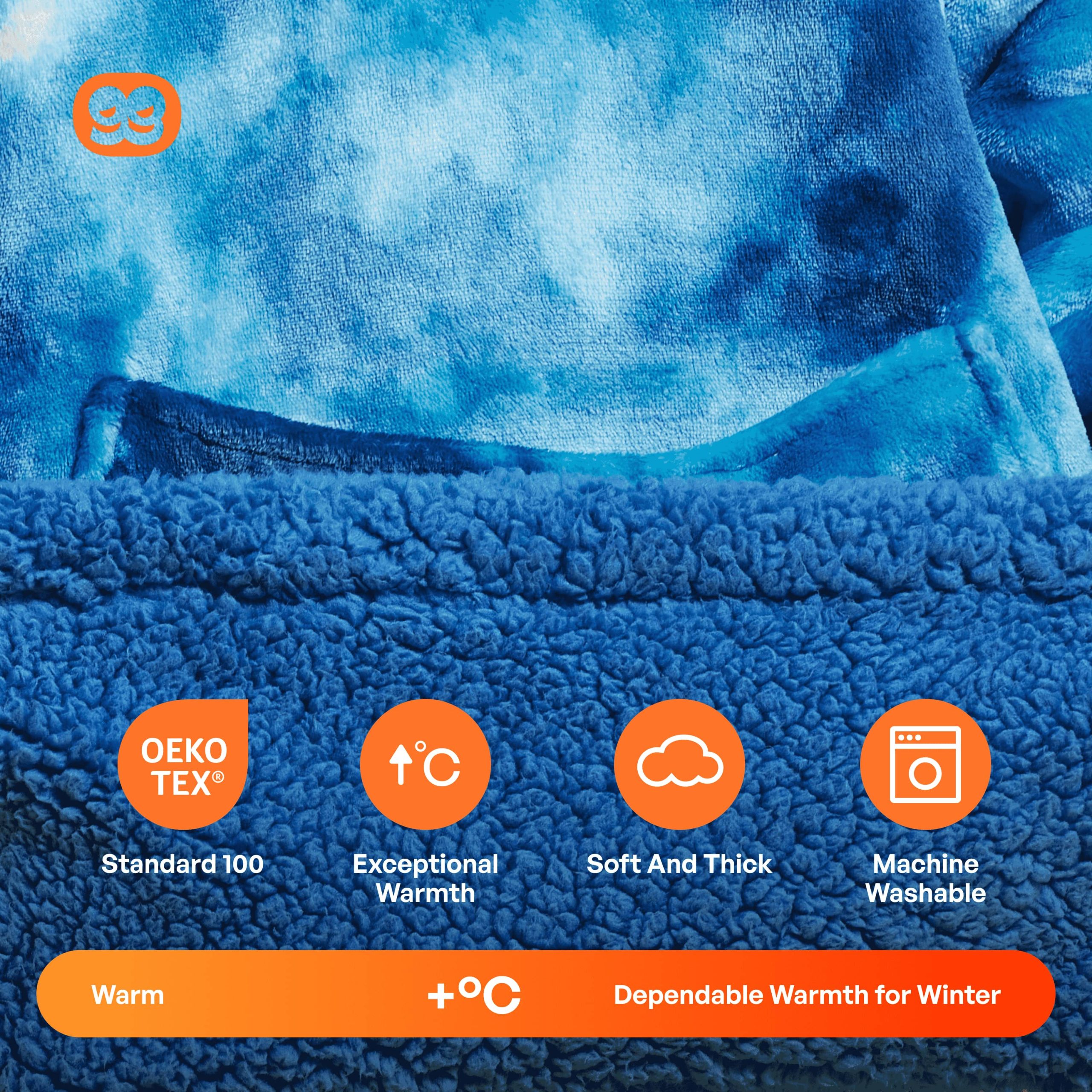 Kids Sherpa Wearable Blanket-Dark Blue Tie Dye - Image 3