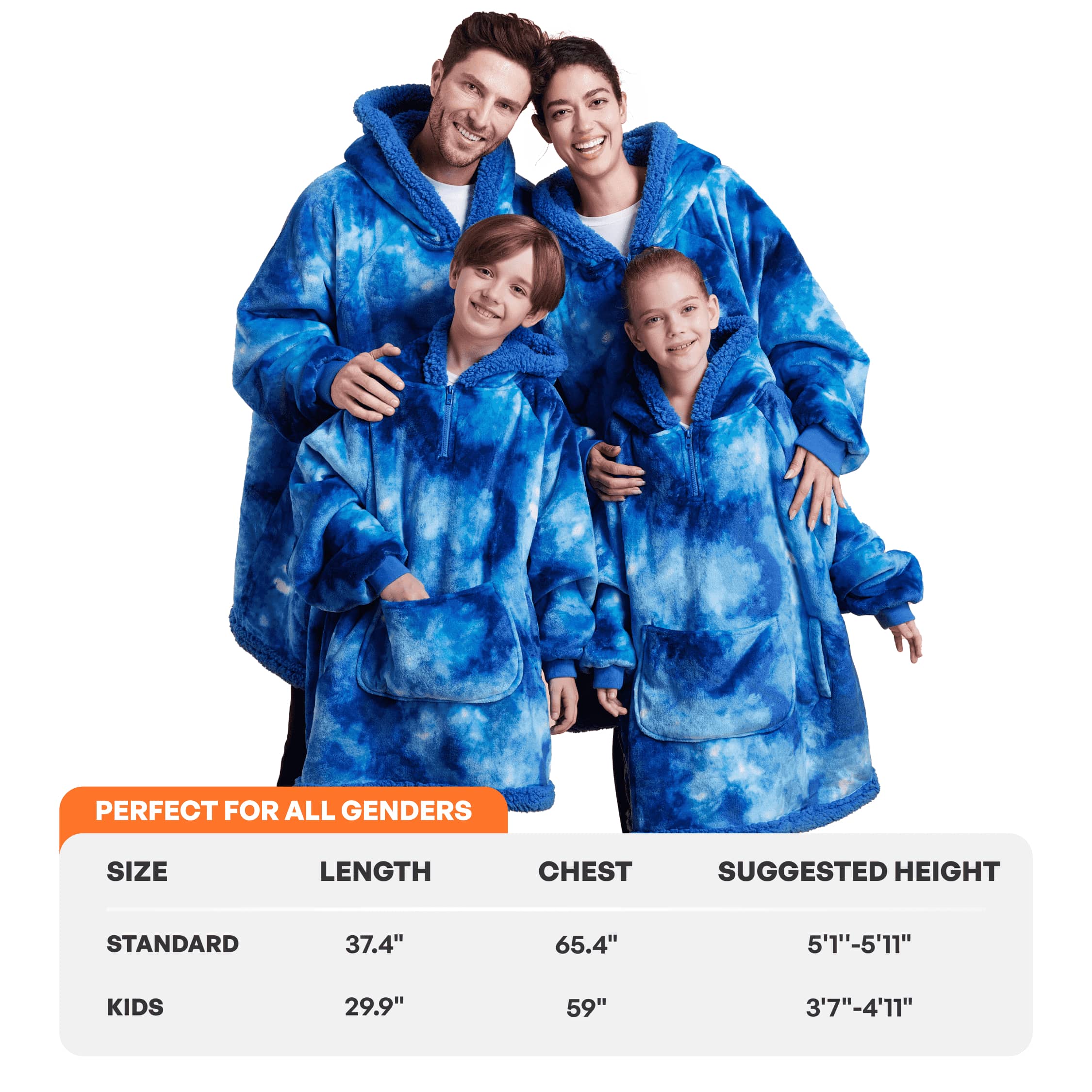 Kids Sherpa Wearable Blanket-Dark Blue Tie Dye - Image 4