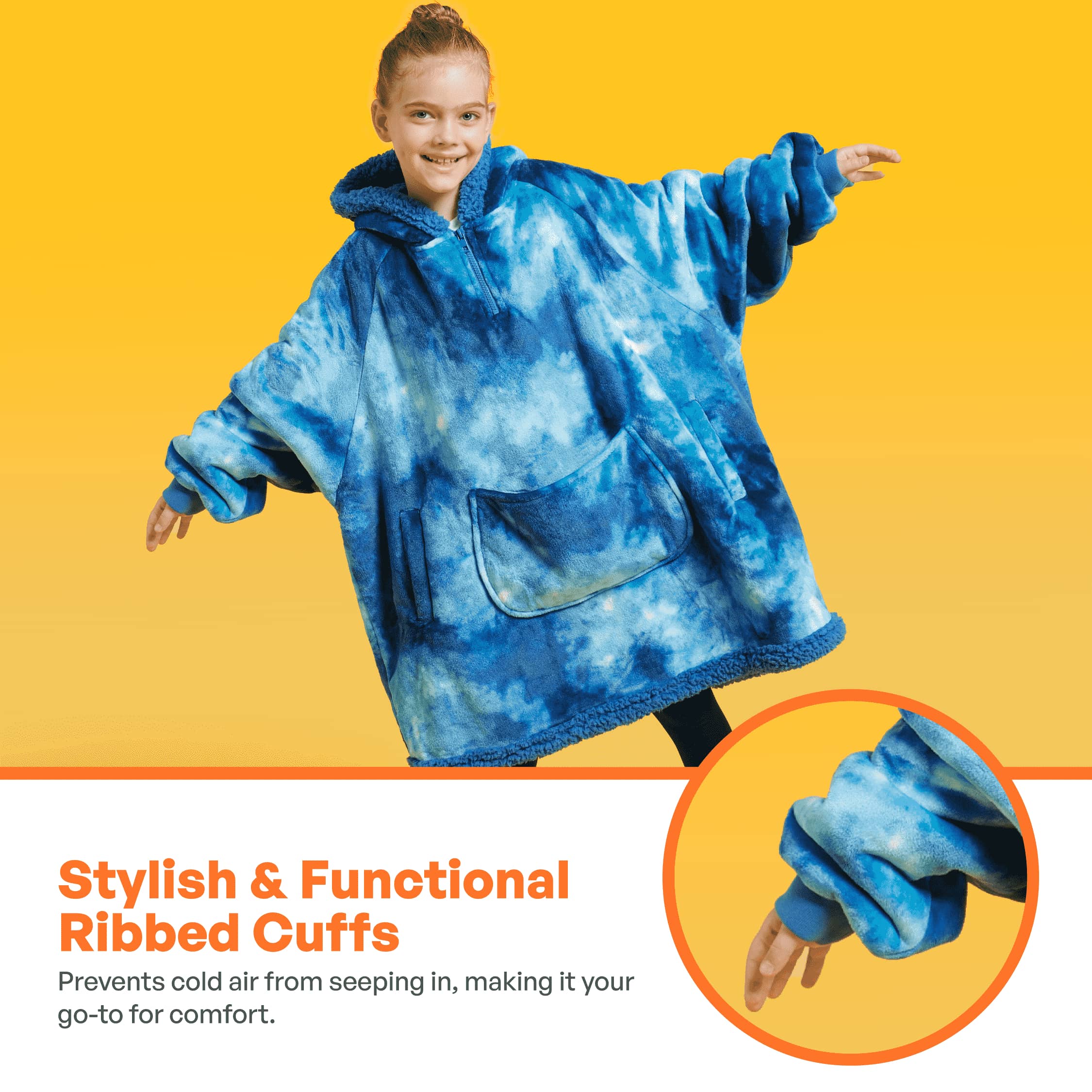 Kids Sherpa Wearable Blanket-Dark Blue Tie Dye - Image 5