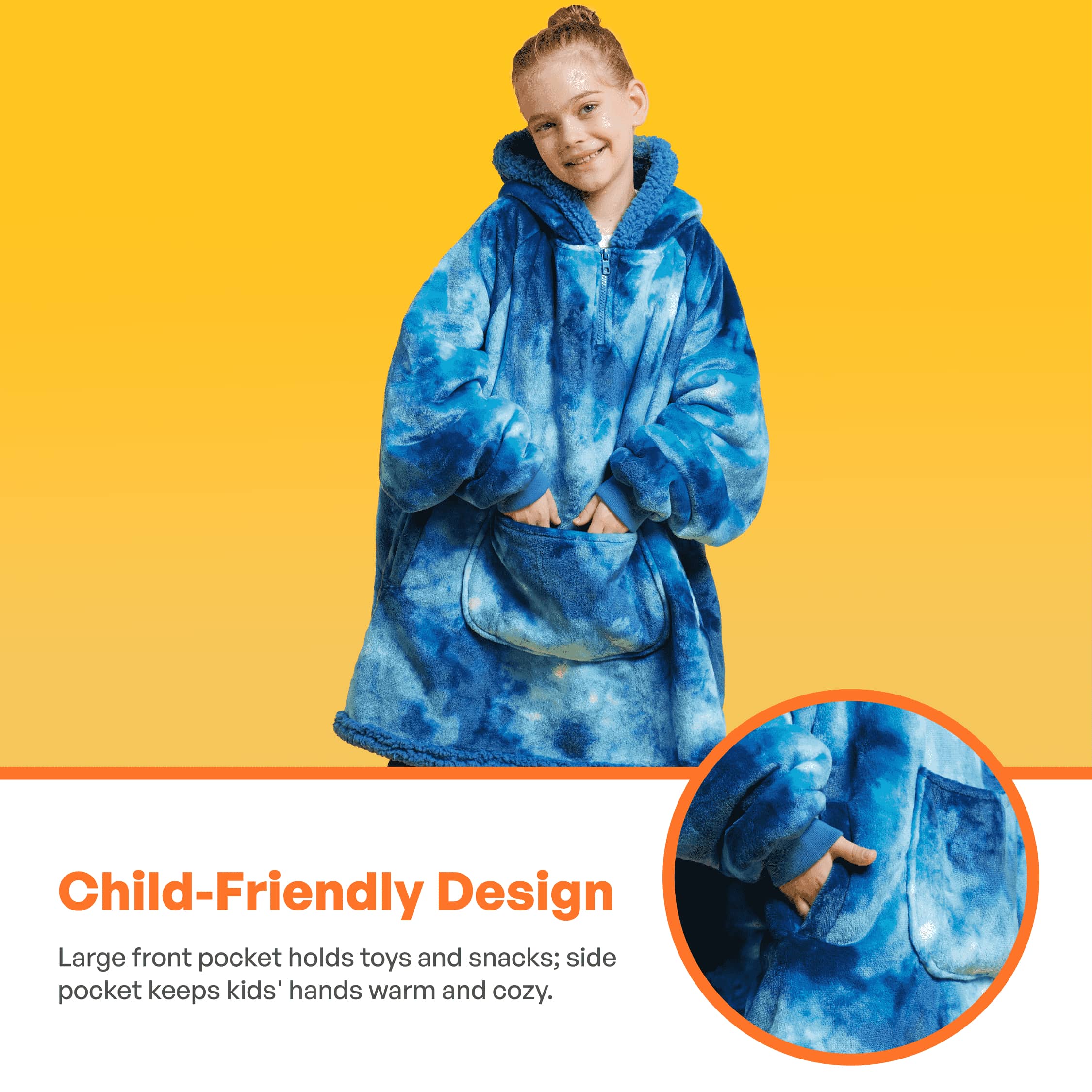 Kids Sherpa Wearable Blanket-Dark Blue Tie Dye - Image 6