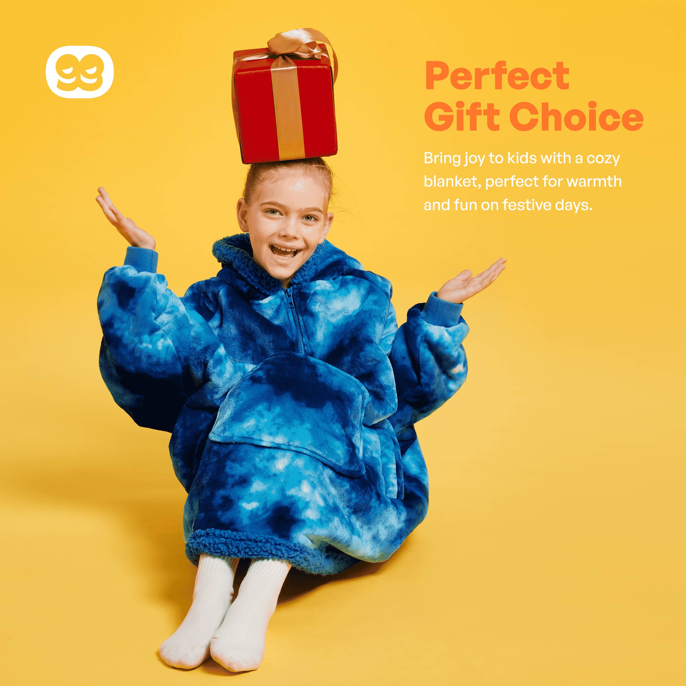 Kids Sherpa Wearable Blanket-Dark Blue Tie Dye - Image 7
